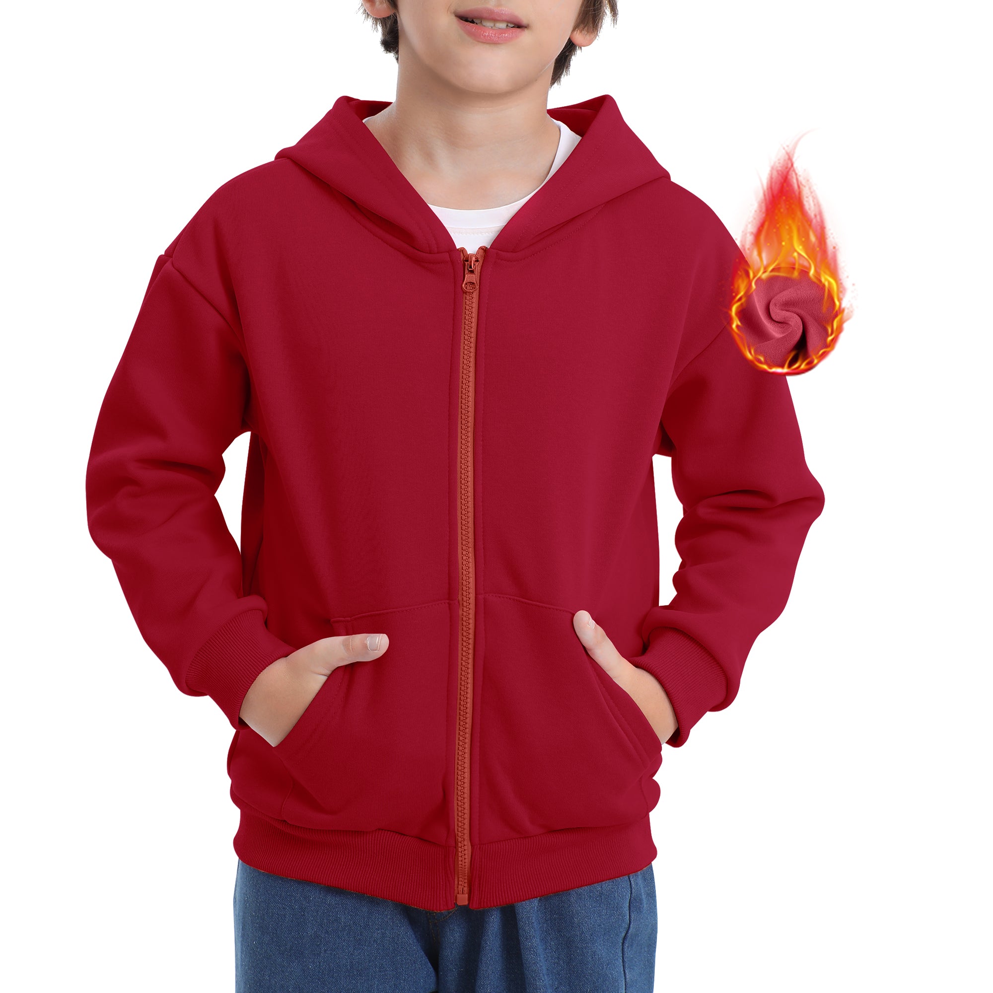 BIG ELEPHANT Boys' and Girls' Zip-Up Hoodie with Pockets, Fleece-Lined Soft Cotton Jacket for School