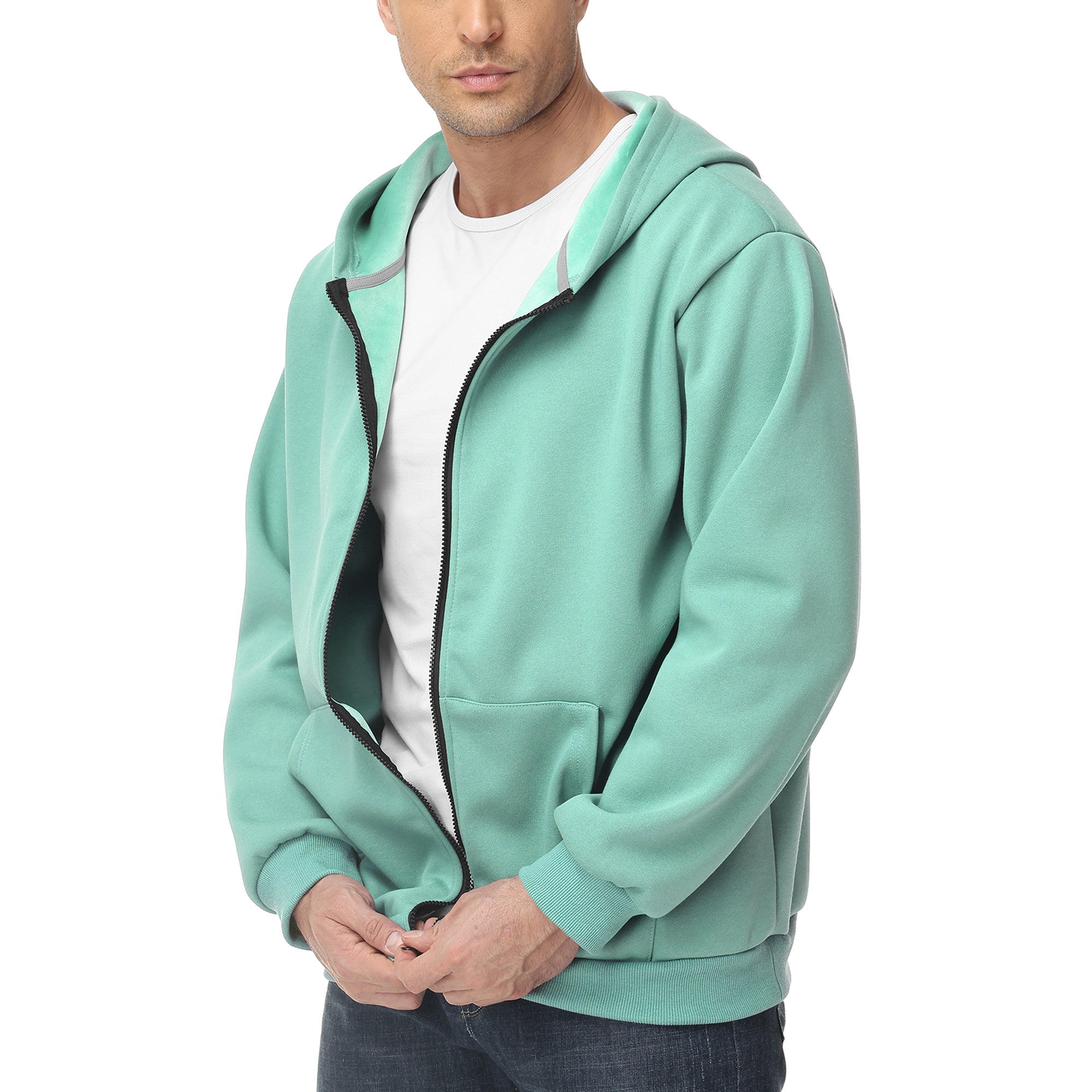 Men's Zip-Up Hoodie – 100% Cotton Fleece-Lined Sweatshirt with Pocket, Perfect for Daily Commuting and Outdoor Activities