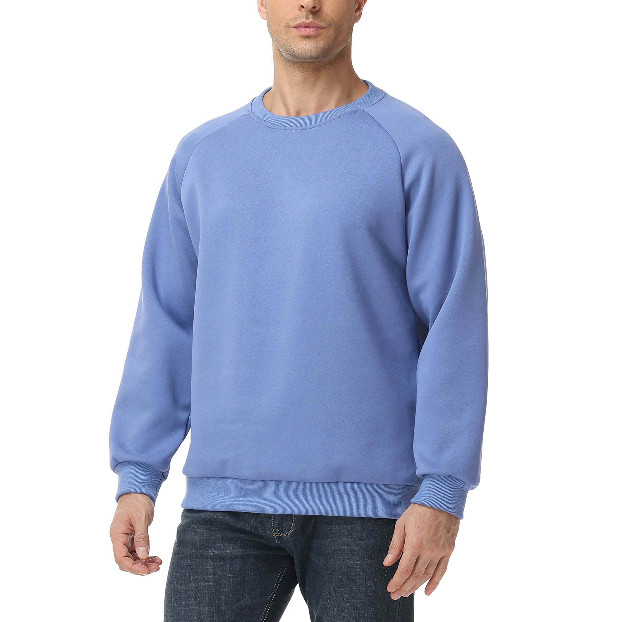 Men's 100% Cotton Crewneck Sweatshirt – Double-Layer Pullover for Comfort and Warmth, Solid Color Long Sleeve for Casual Wear