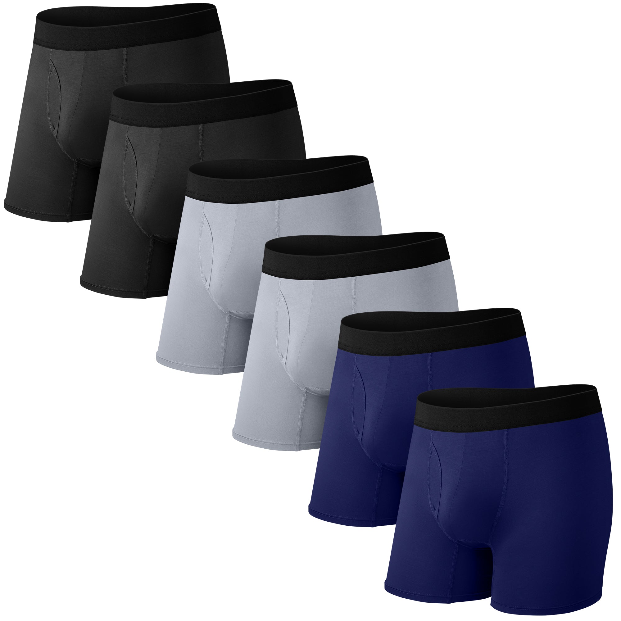 6-Pack Men's Boxer Briefs – Tag-Free, Soft, Breathable, Moisture-Wicking Underwear with No Ride-Up Design for All-Day Comfort
