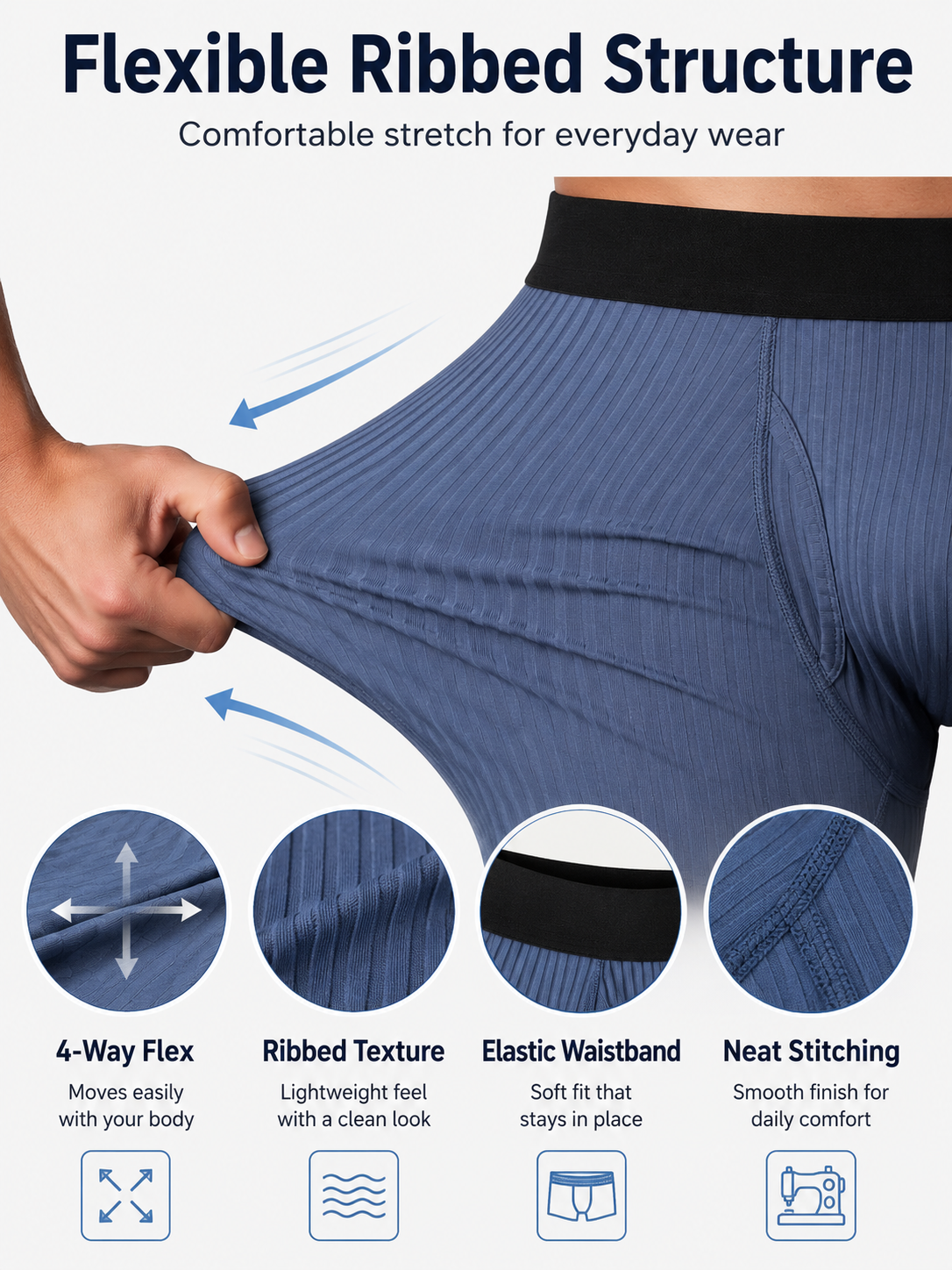 Men’s Boxer Briefs 6 Pack, Soft Stretch Trunks with Wide Waistband and Front Fly