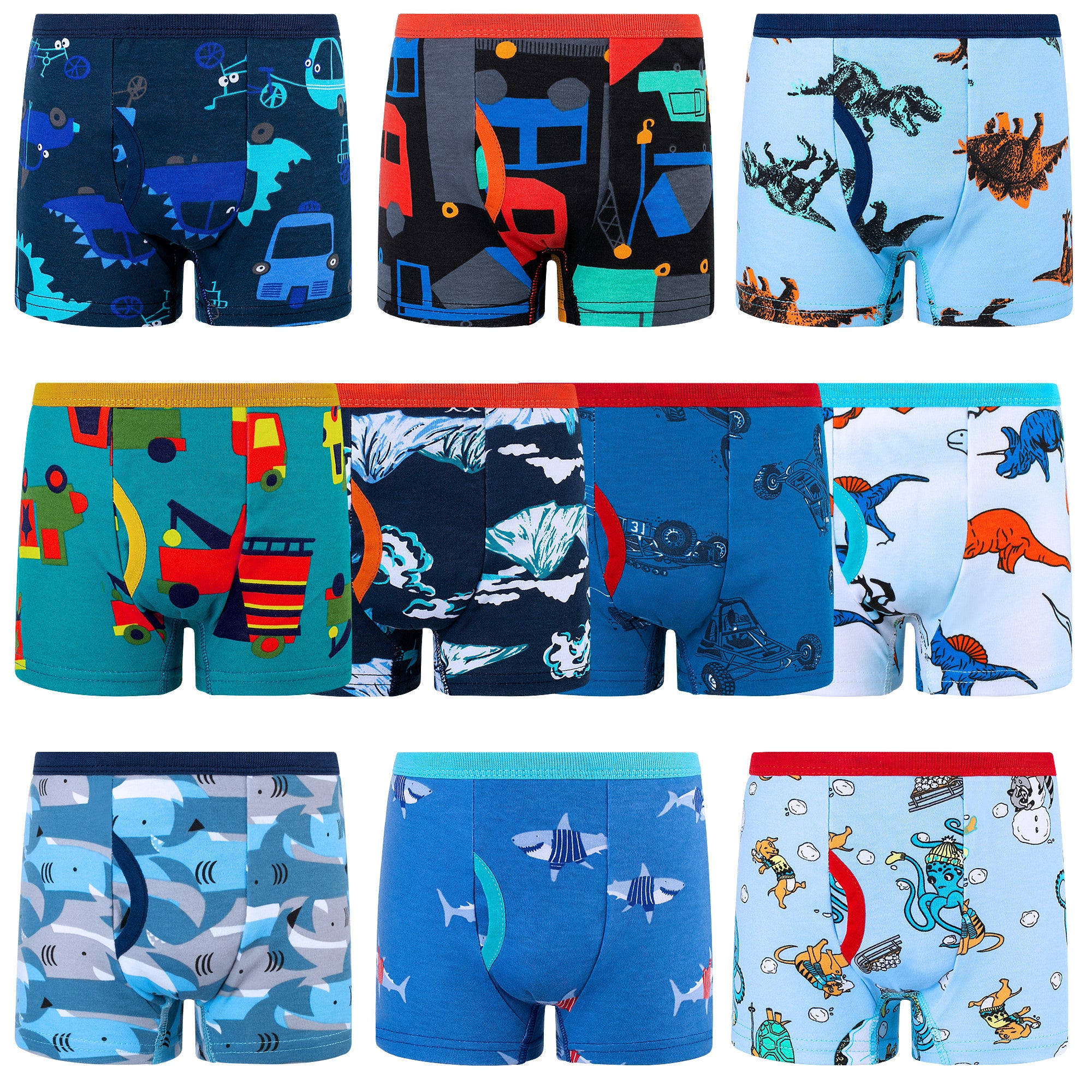 BIG ELEPHANT 10-Pack Boys' Cotton Boxer Briefs – Soft, Breathable Toddler Underwear with Fun Dinosaur Prints, Size 3T-10Y