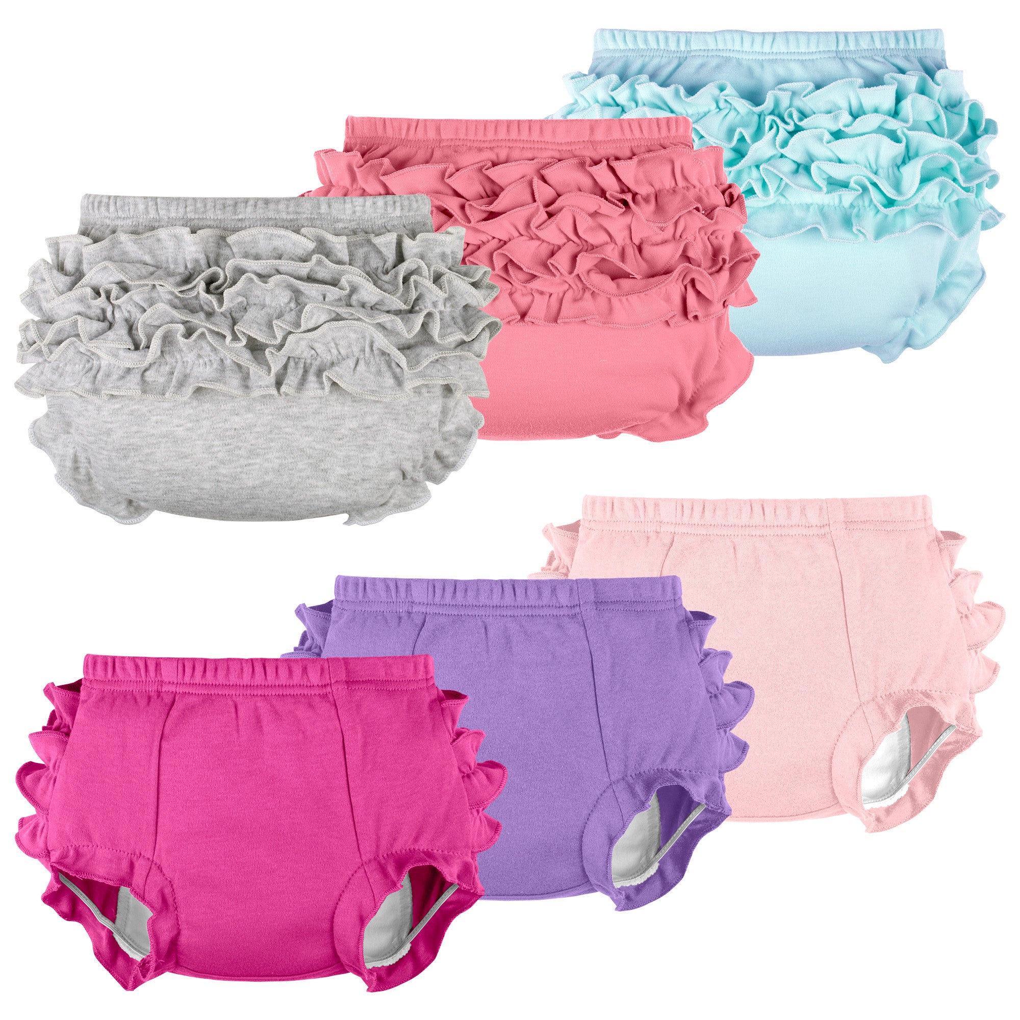 BIG ELEPHANT 6-Pack Toddler Girls' Potty Training Underwear – 100% Cotton, Stretchy & Comfortable, with Ruffled Back, Purple, Sizes 12M–5T