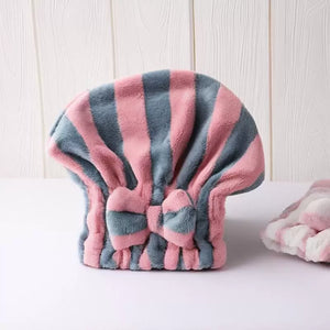 Striped microfiber hair towel wrap with bow