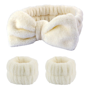 Cream bow headband with two matching wristbands