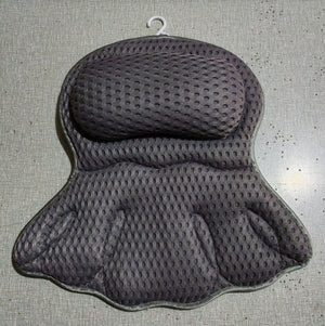 Dark grey mesh bath pillow shown flat