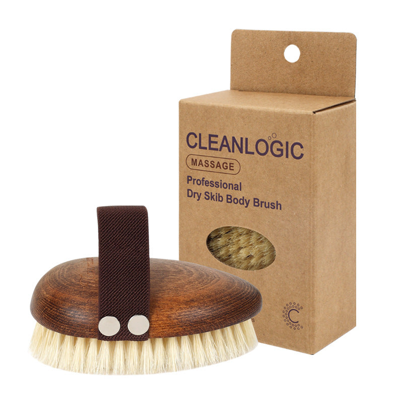 Wooden body brush with boar bristles, dark wood, with its box
