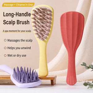 Long-handle scalp brush in three colors