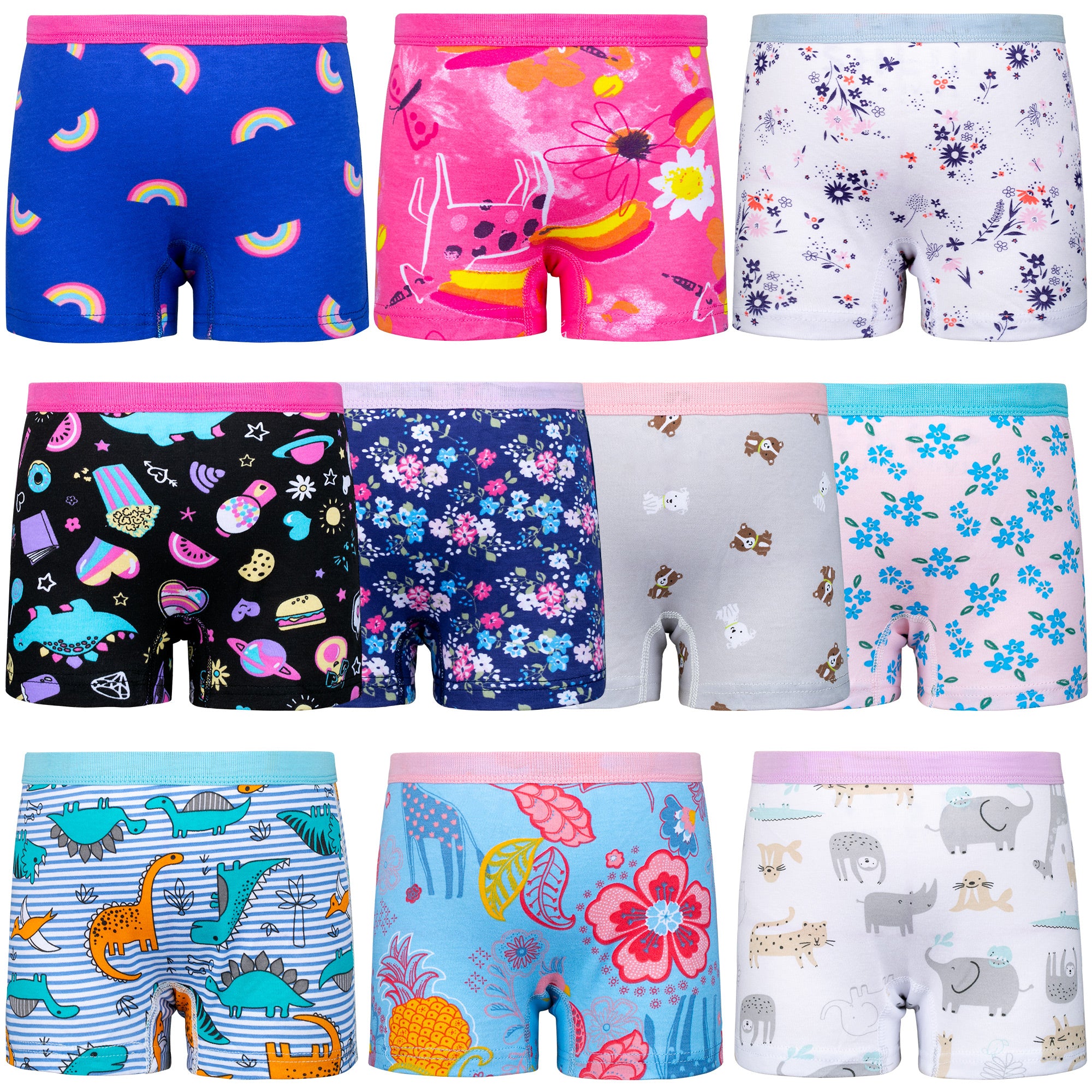 BIG ELEPHANT 10-Pack Girls Cotton Boxer Briefs Underwear – Soft, Breathable Toddler Panties (Sizes 3T-10Y)