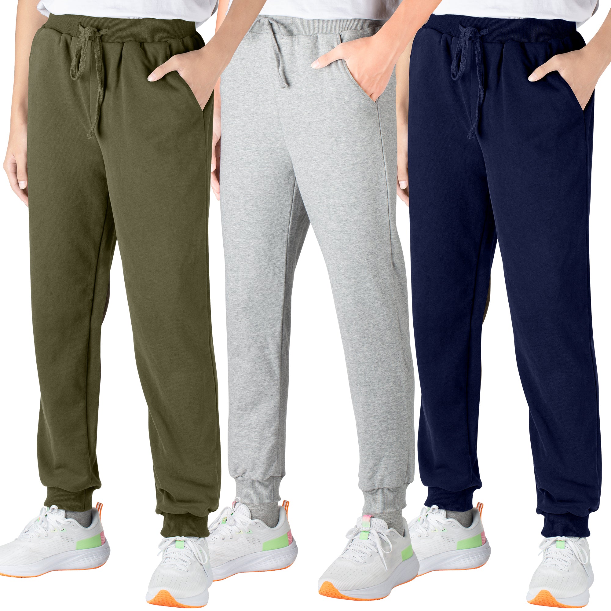 BIG ELEPHANT 3-Pack Boys Sweatpants, Youth Cotton Athletic Sweatpants with Pockets and Adjustable Drawstring