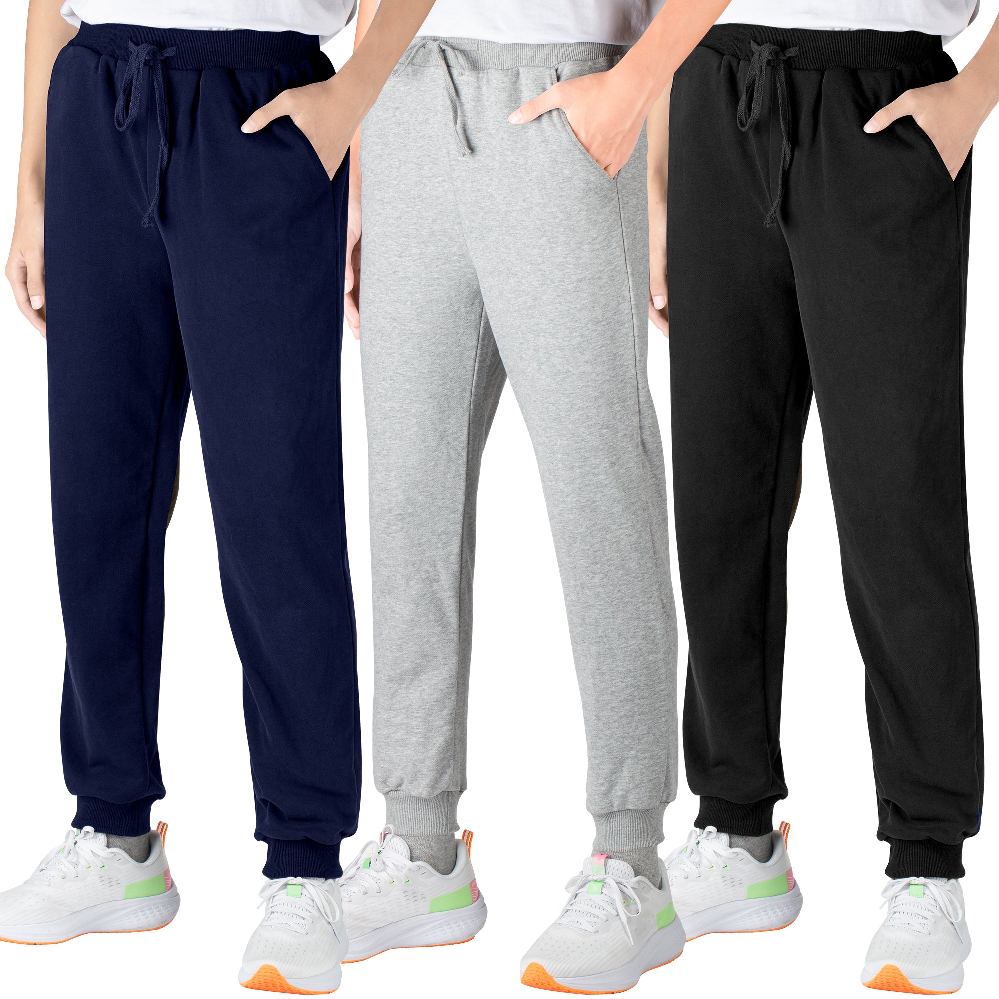 BIG ELEPHANT 3-Pack Boys Sweatpants, Youth Cotton Athletic Sweatpants with Pockets and Adjustable Drawstring