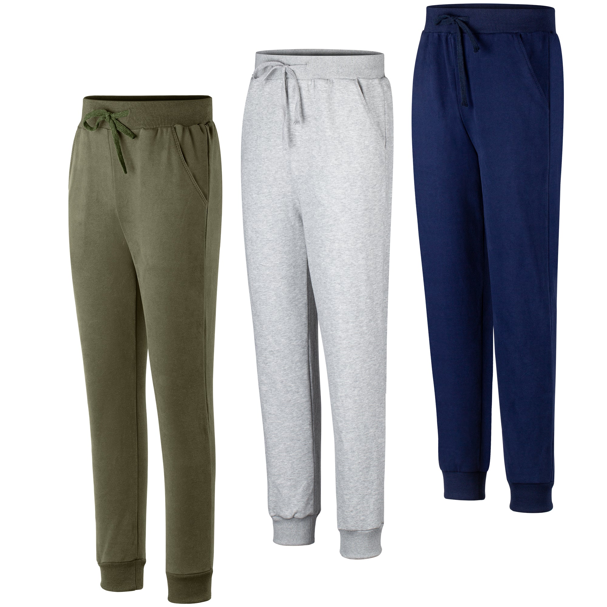 BIG ELEPHANT 3-Pack Boys Sweatpants, Youth Cotton Athletic Sweatpants with Pockets and Adjustable Drawstring