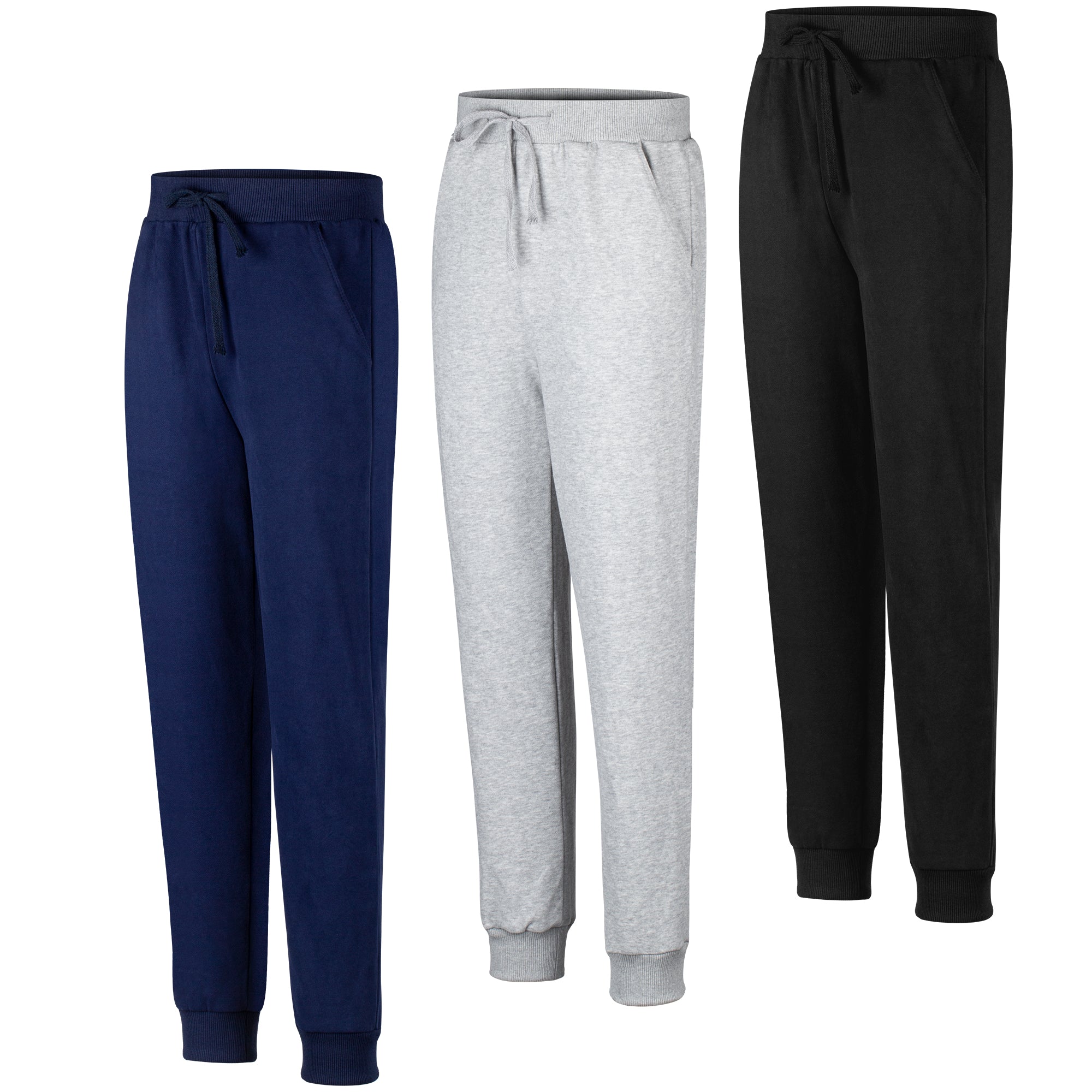 BIG ELEPHANT 3-Pack Boys Sweatpants, Youth Cotton Athletic Sweatpants with Pockets and Adjustable Drawstring
