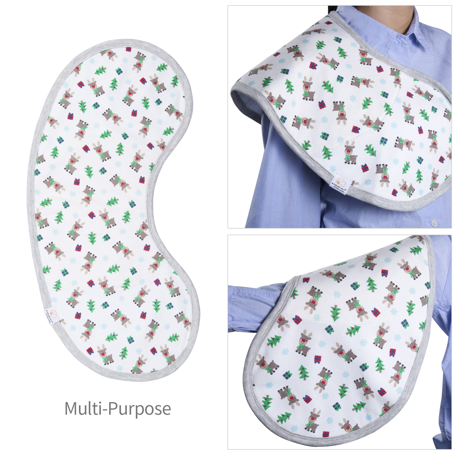 BIG ELEPHANT 4-Pack Baby Bibs and 4-Pack Burp Cloths with Christmas Designs – Soft and Absorbent Burp Rags for Boys and Girls