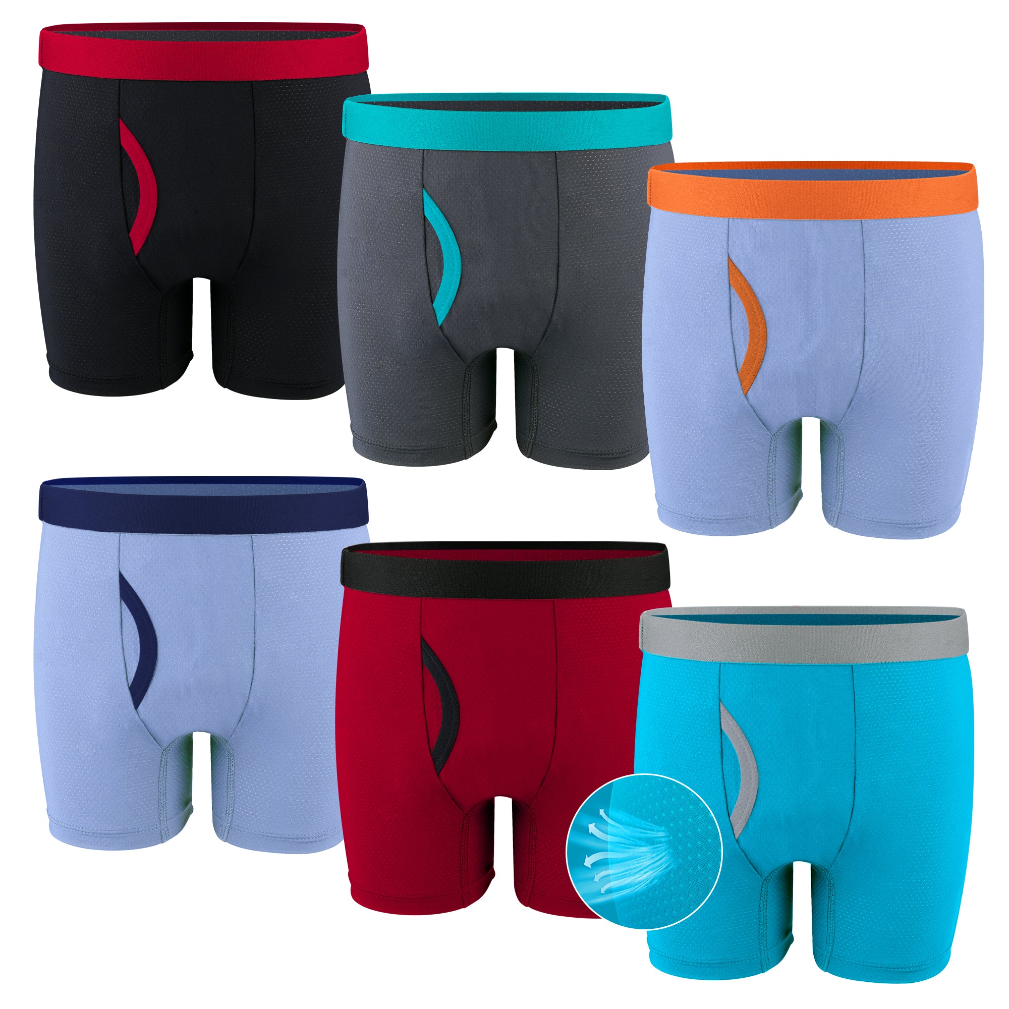 6 Pack Boys' Performance Boxer Briefs – Youth Athletic Underwear with Mesh Fabric, Breathable, Moisture-Wicking, Tag-Free Comfort