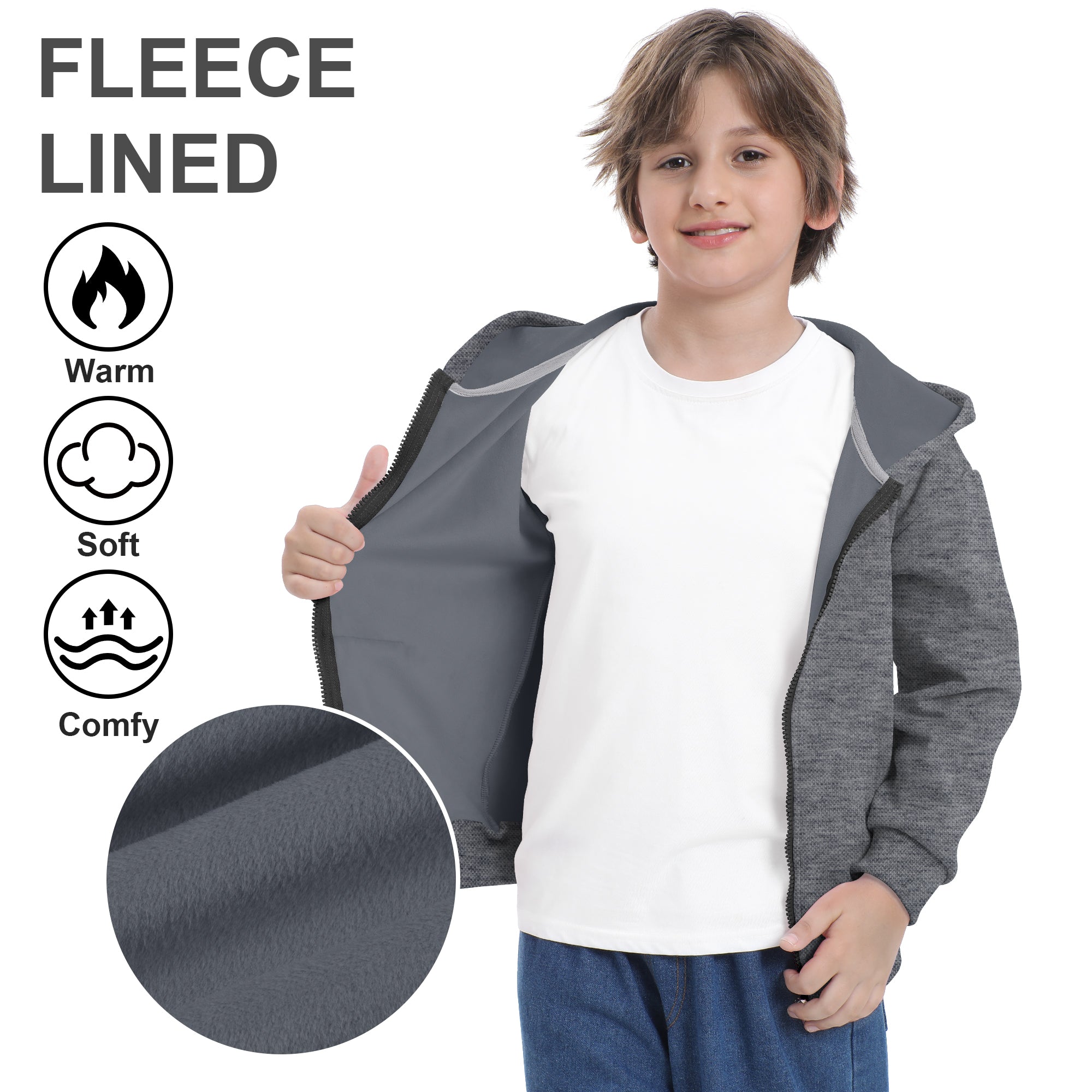 BIG ELEPHANT Boys' and Girls' Zip-Up Hoodie with Pockets, Fleece-Lined Soft Cotton Jacket for School