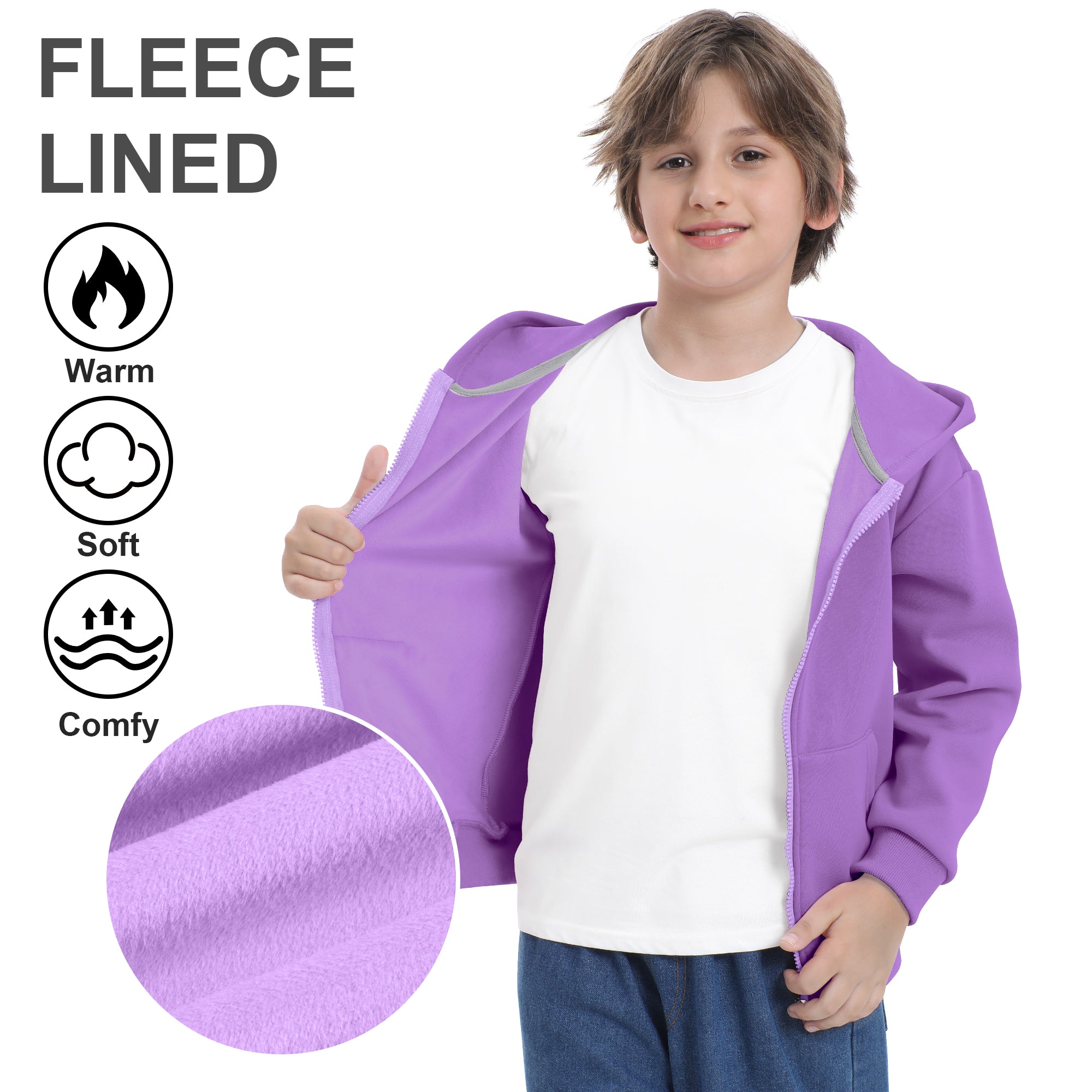 BIG ELEPHANT Boys' and Girls' Zip-Up Hoodie with Pockets, Fleece-Lined Soft Cotton Jacket for School