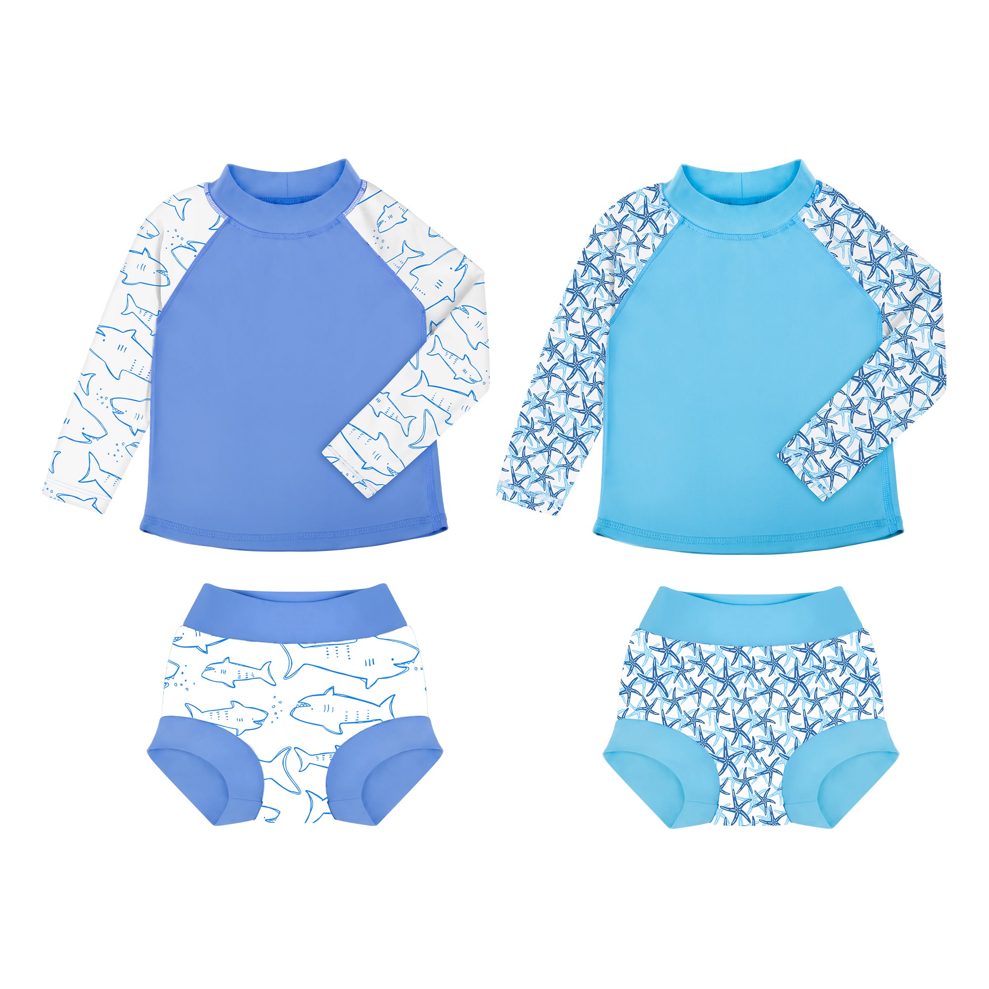 BIG ELEPHANT 2-Pack Long-Sleeve UPF 50+ Swimsuit with Built-in Diaper for Babies & Toddlers, XS-XXL