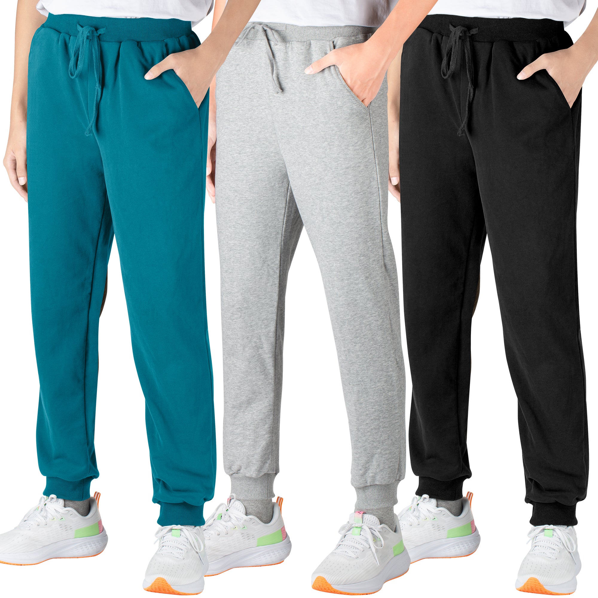 BIG ELEPHANT 3-Pack Boys Sweatpants, Youth Cotton Athletic Sweatpants with Pockets and Adjustable Drawstring