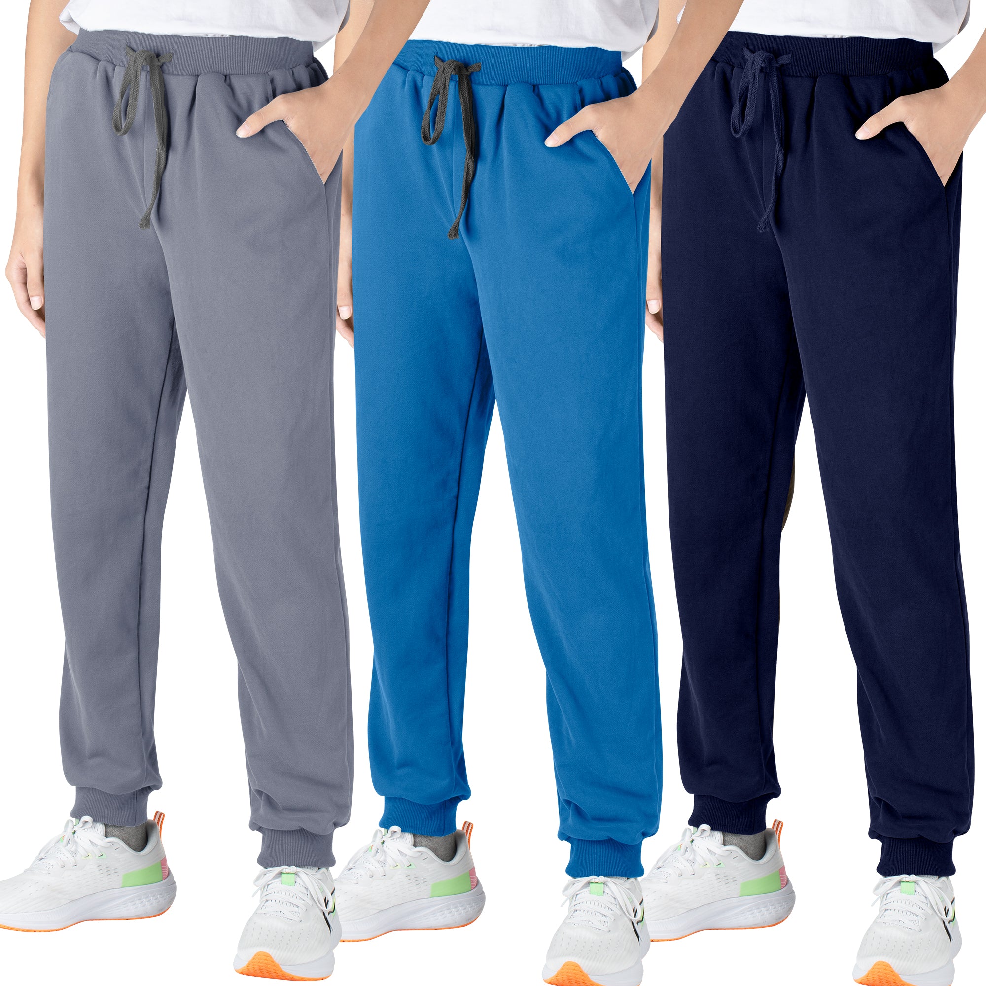 BIG ELEPHANT 3-Pack Boys Sweatpants, Youth Cotton Athletic Sweatpants with Pockets and Adjustable Drawstring