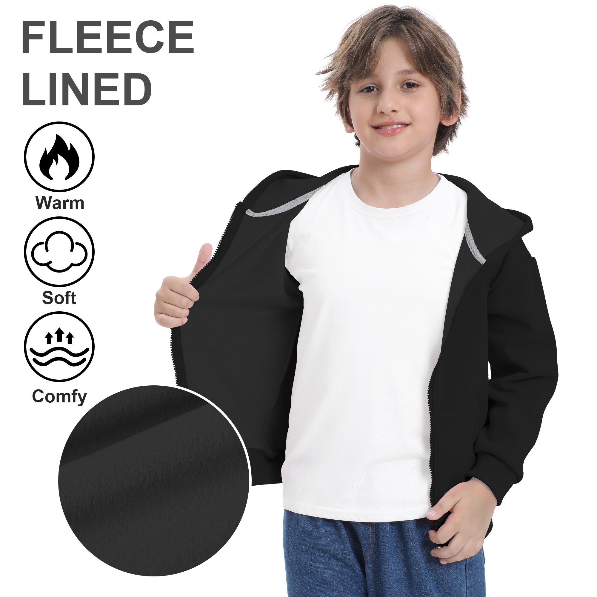 BIG ELEPHANT Boys' and Girls' Zip-Up Hoodie with Pockets, Fleece-Lined Soft Cotton Jacket for School