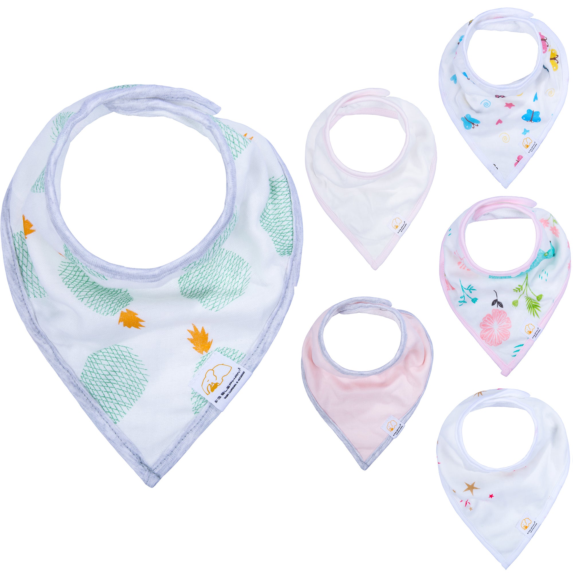 BIG ELEPHANT 6pcs/7pcs Baby Bibs – Soft Cotton Drool Bibs for Teething and Drooling Babies, Suitable for 0-36 Months