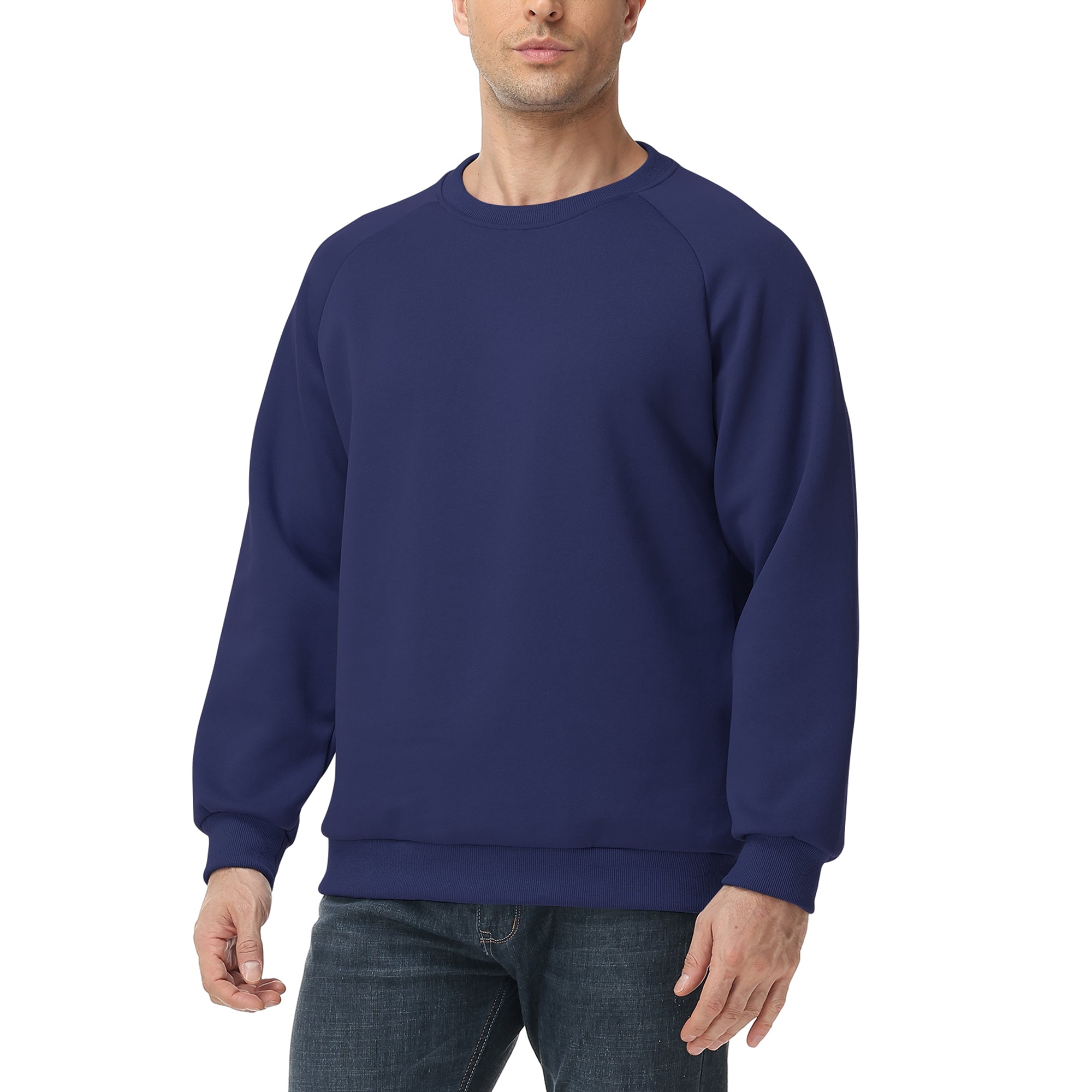 Men's 100% Cotton Crewneck Sweatshirt – Double-Layer Pullover for Comfort and Warmth, Solid Color Long Sleeve for Casual Wear