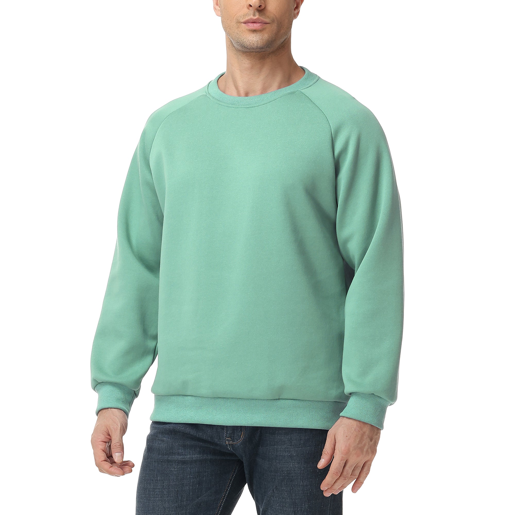 Men's 100% Cotton Crewneck Sweatshirt – Double-Layer Pullover for Comfort and Warmth, Solid Color Long Sleeve for Casual Wear