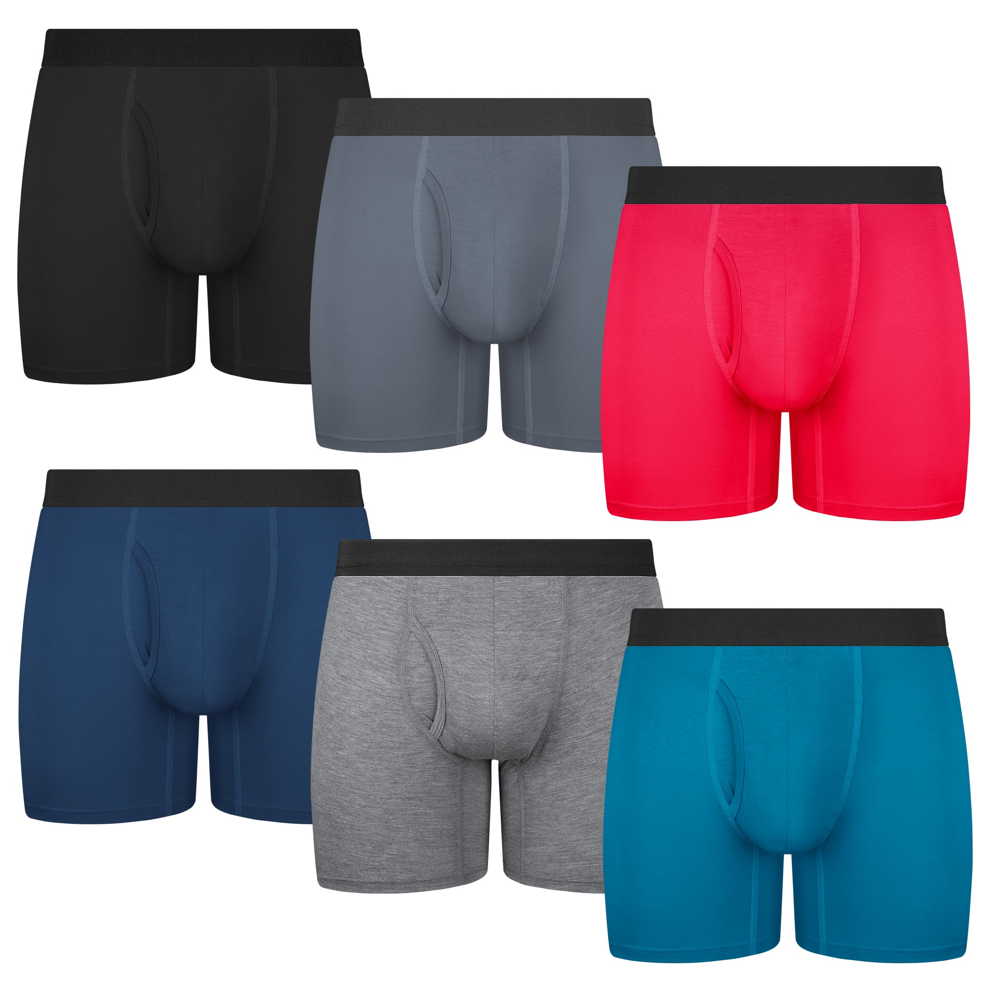 Protium 6-Pack Men's Boxer Briefs – Tag-Free, Soft, Breathable, Moisture-Wicking Underwear with No Ride-Up Design for All-Day Comfort