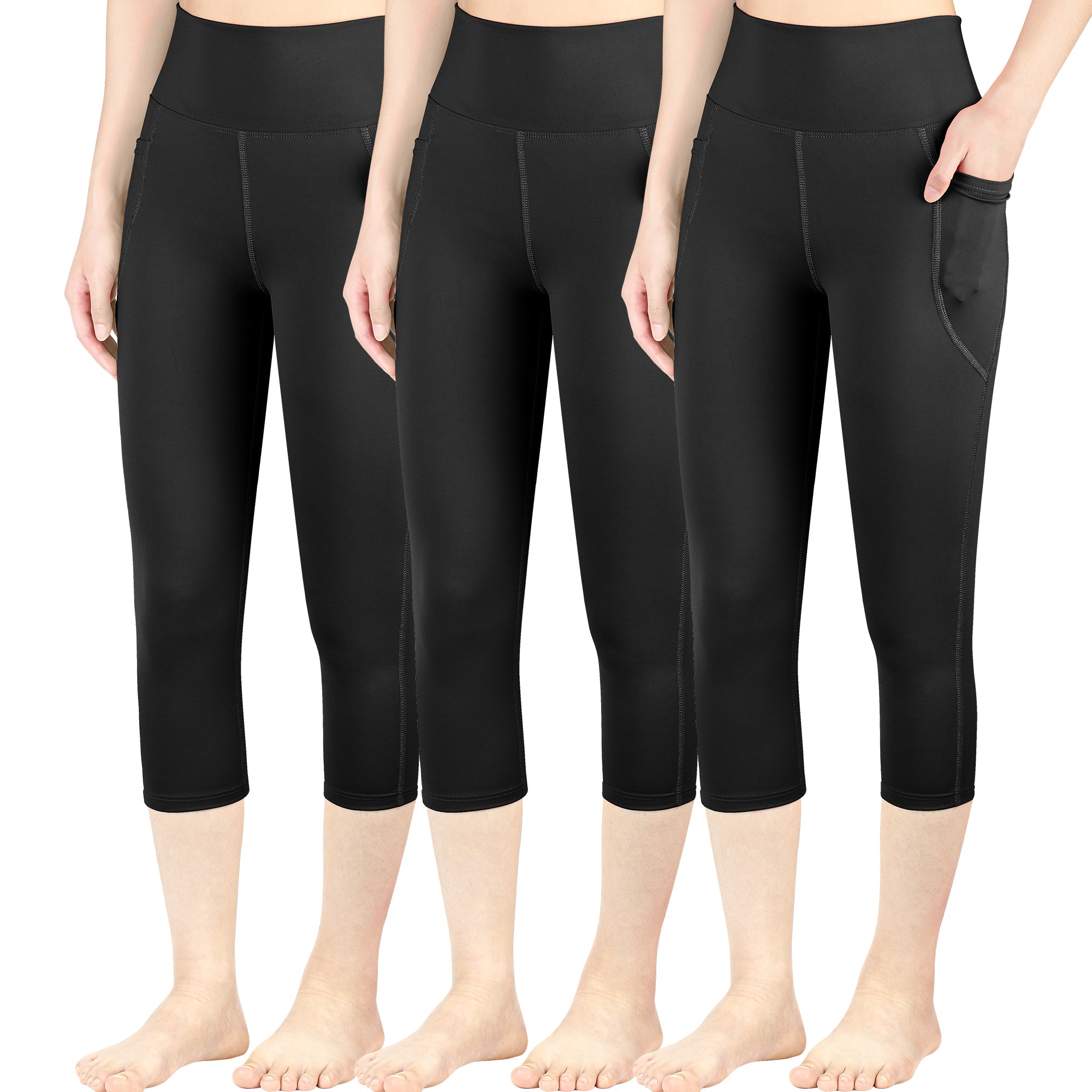 BIG ELEPHANT 3-Pack High-Waist Capri Leggings for Girls with Side Pockets - Ideal for Running, Dance & Fitness, Sizes S-XXL