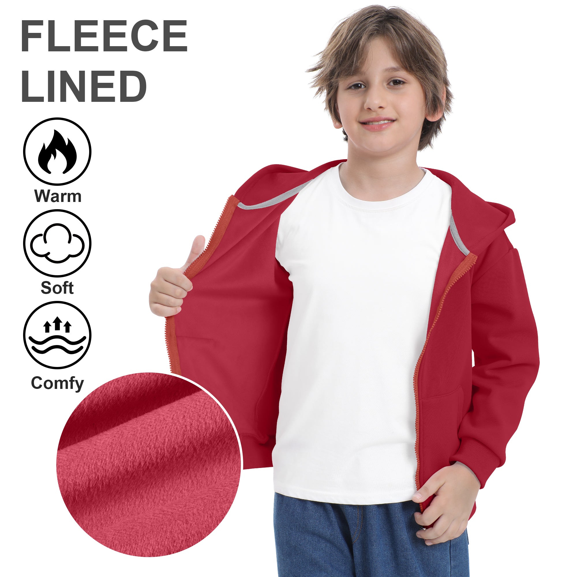BIG ELEPHANT Boys' and Girls' Zip-Up Hoodie with Pockets, Fleece-Lined Soft Cotton Jacket for School