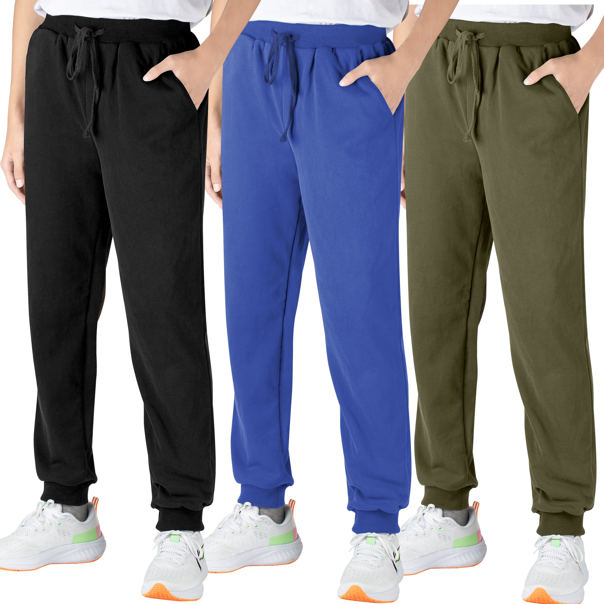 BIG ELEPHANT 3-Pack Boys Sweatpants, Youth Cotton Athletic Sweatpants with Pockets and Adjustable Drawstring