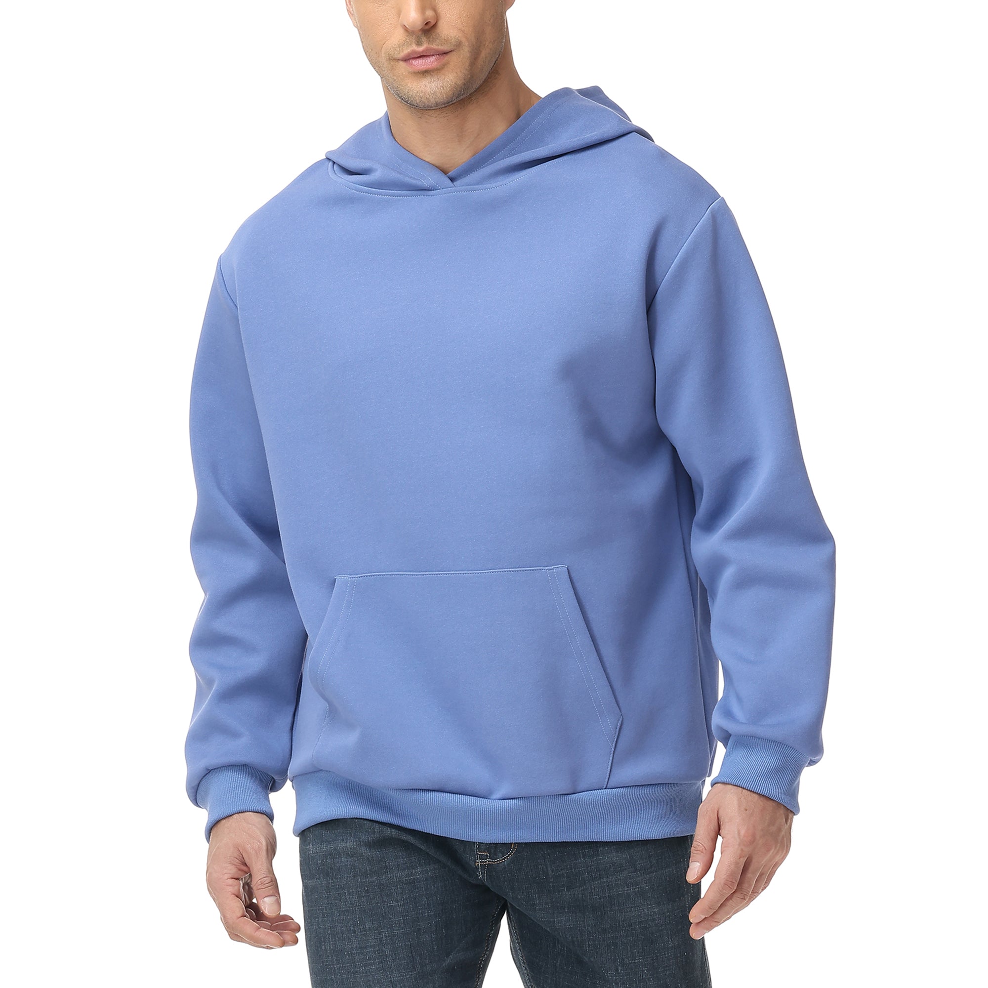 Men's 100% Cotton Hoodie – Double-Layer Pullover Sweatshirt in Solid Color, Long Sleeve for Year-Round Casual Wear