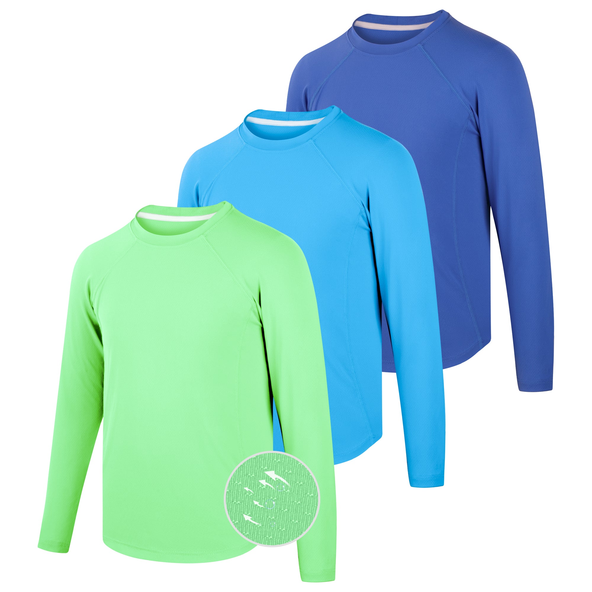 BIG ELEPHANT 3-Pack Boys' Long-Sleeve UPF 50+ Rash Guards - Quick-Dry & Breathable Athletic Tops, Sizes XS-XXL