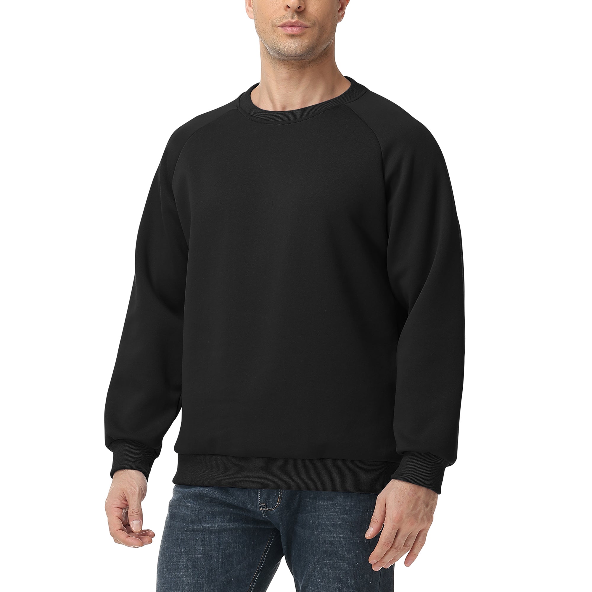 Men's 100% Cotton Crewneck Sweatshirt – Double-Layer Pullover for Comfort and Warmth, Solid Color Long Sleeve for Casual Wear