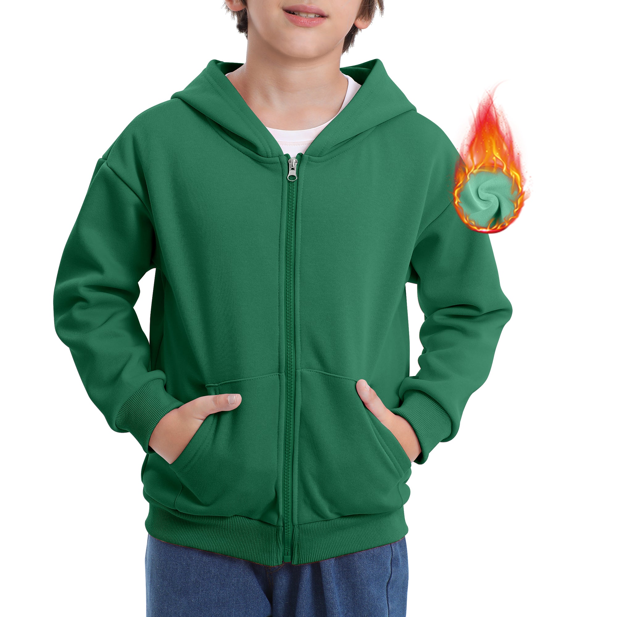 BIG ELEPHANT Boys' and Girls' Zip-Up Hoodie with Pockets, Fleece-Lined Soft Cotton Jacket for School