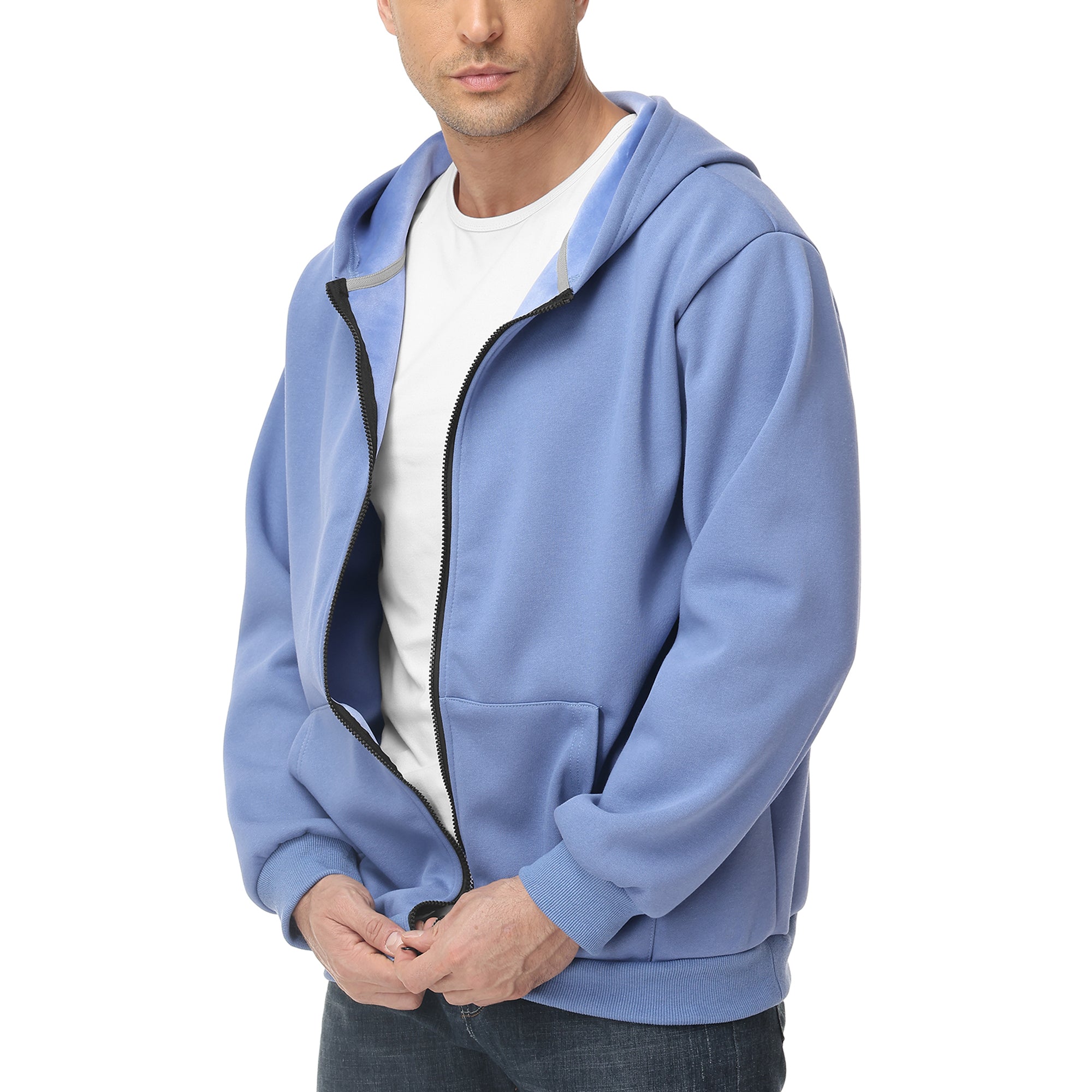 Men's Zip-Up Hoodie – 100% Cotton Fleece-Lined Sweatshirt with Pocket, Perfect for Daily Commuting and Outdoor Activities