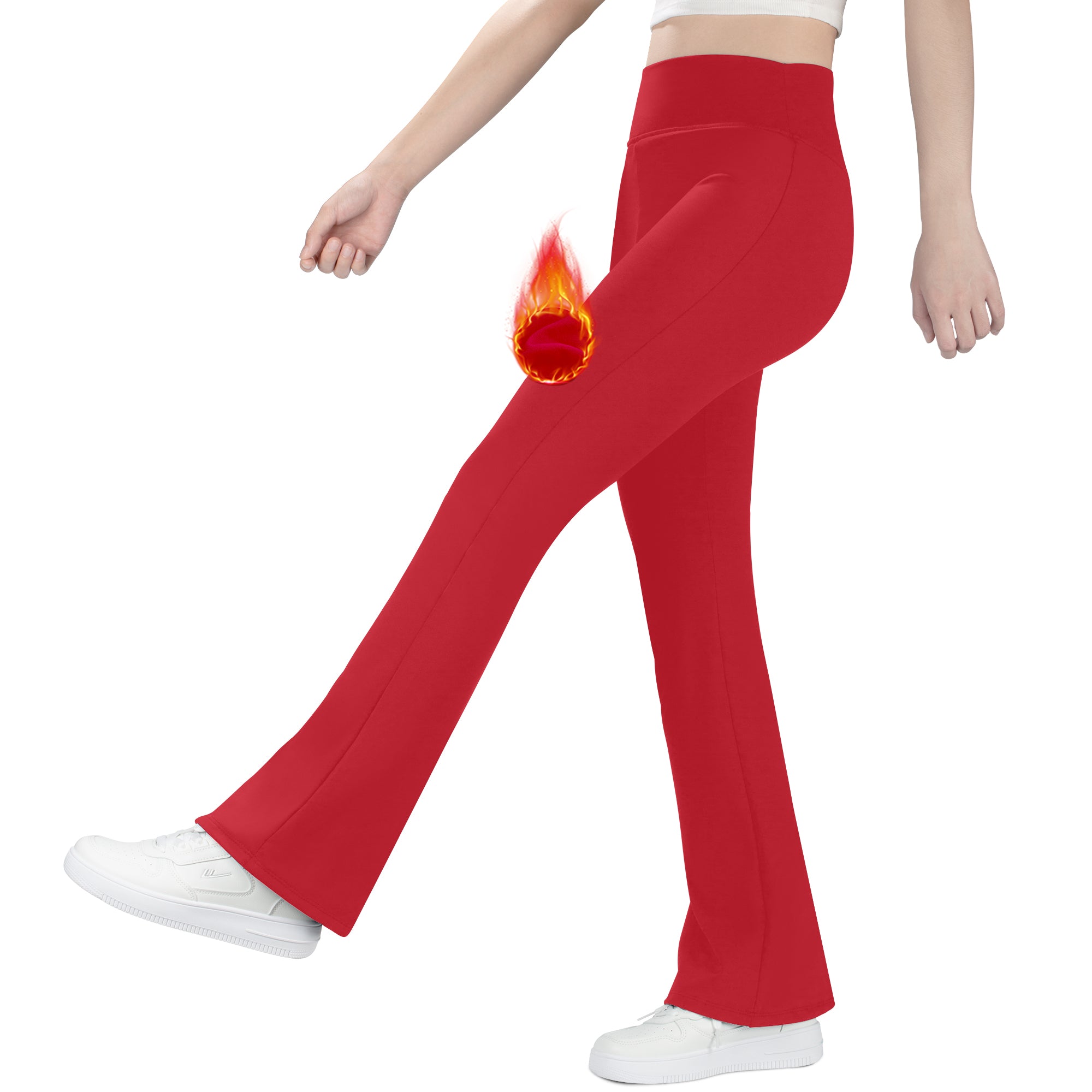 BIG ELEPHANT Fleece Lined Flare Leggings, Girls High Waist Thick Flared Pants for Winter