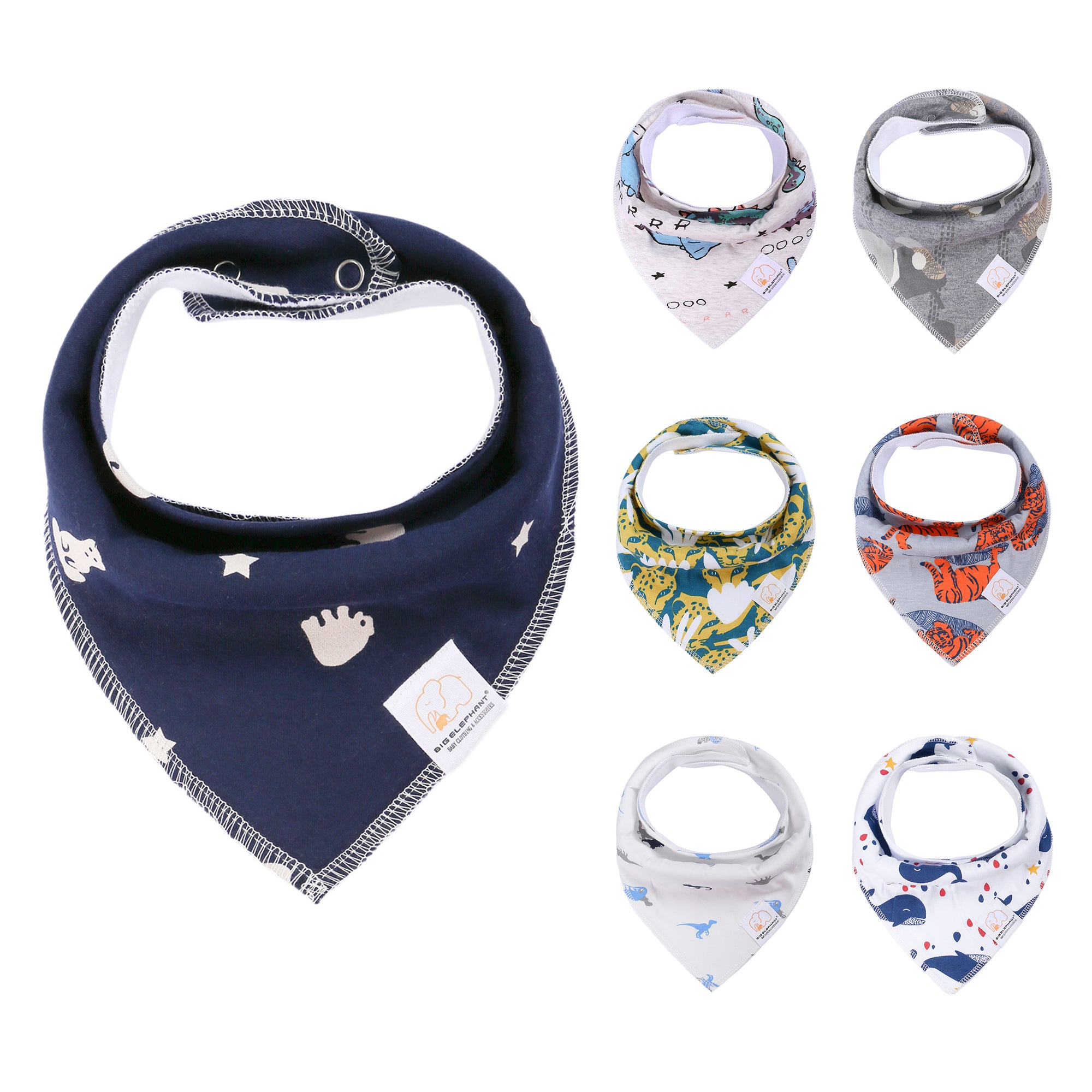 BIG ELEPHANT 6pcs/7pcs Baby Bibs – Soft Cotton Drool Bibs for Teething and Drooling Babies, Suitable for 0-36 Months