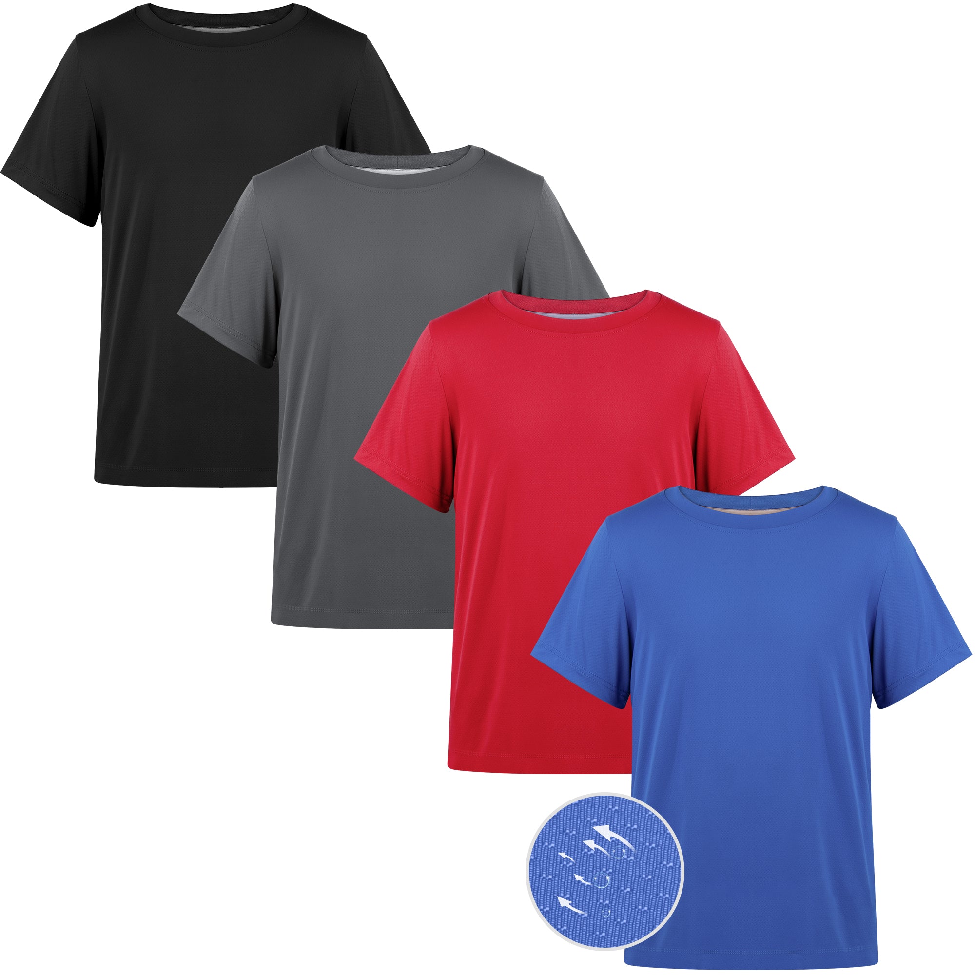 BIG ELEPHANT Boys' UPF 50+ Short-Sleeve Rash Guard Shirts, 4-Pack, Ages 6-17 Years