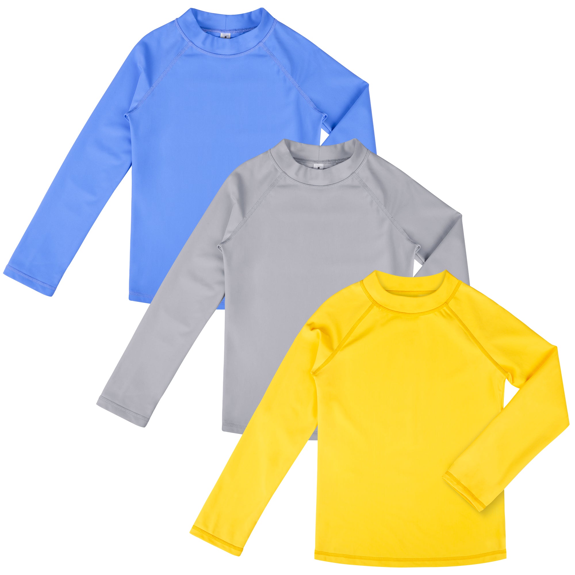 3-Pack Kids' Long Sleeve Rash Guards | UPF 50+ Sun Protection Swimwear & Surf Tops | for Boys & Girls