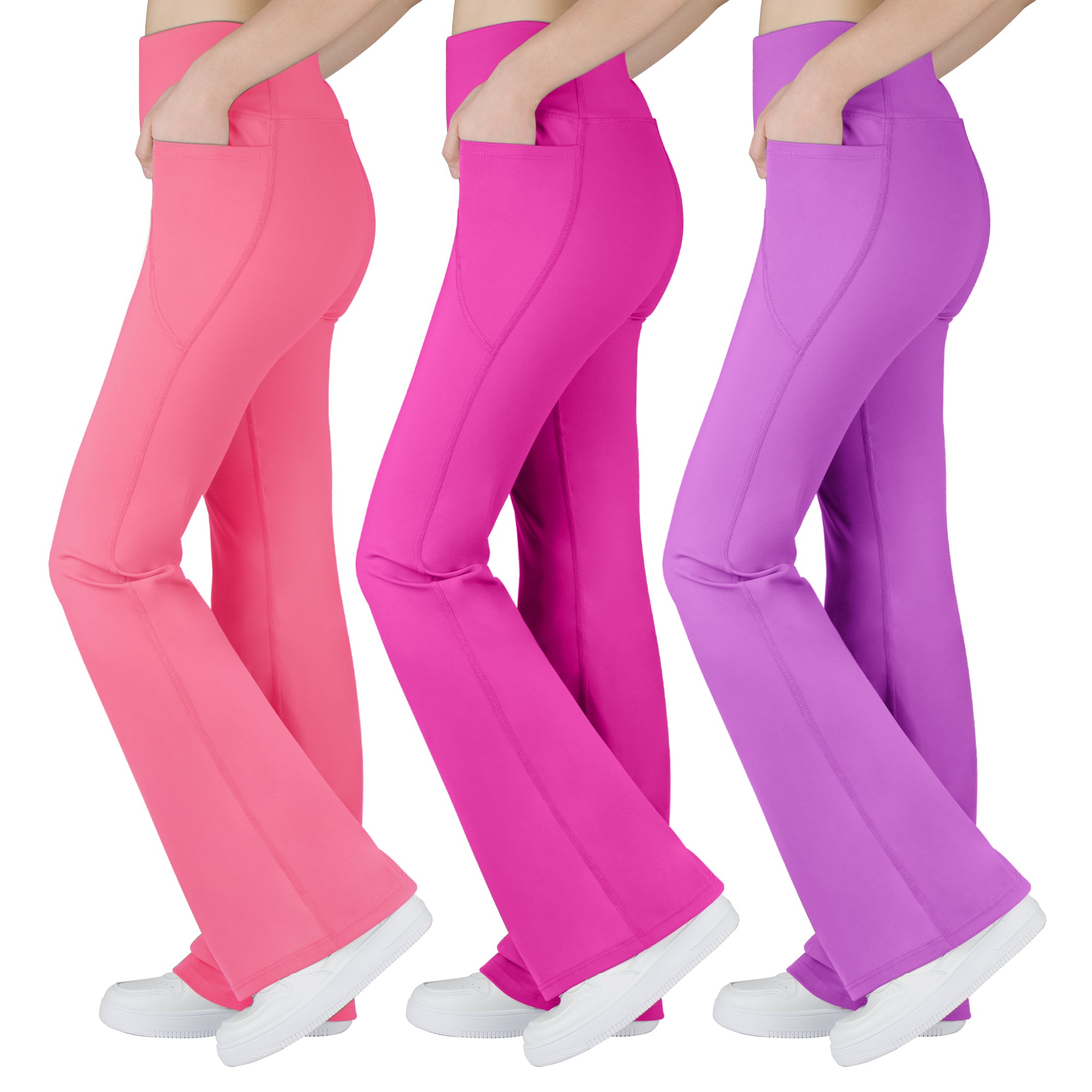 BIG ELEPHANT 3-Pack Girls’ Flared Pants with Pockets – High Waisted Bell Bottom Leggings for School, Dance & Everyday Wear