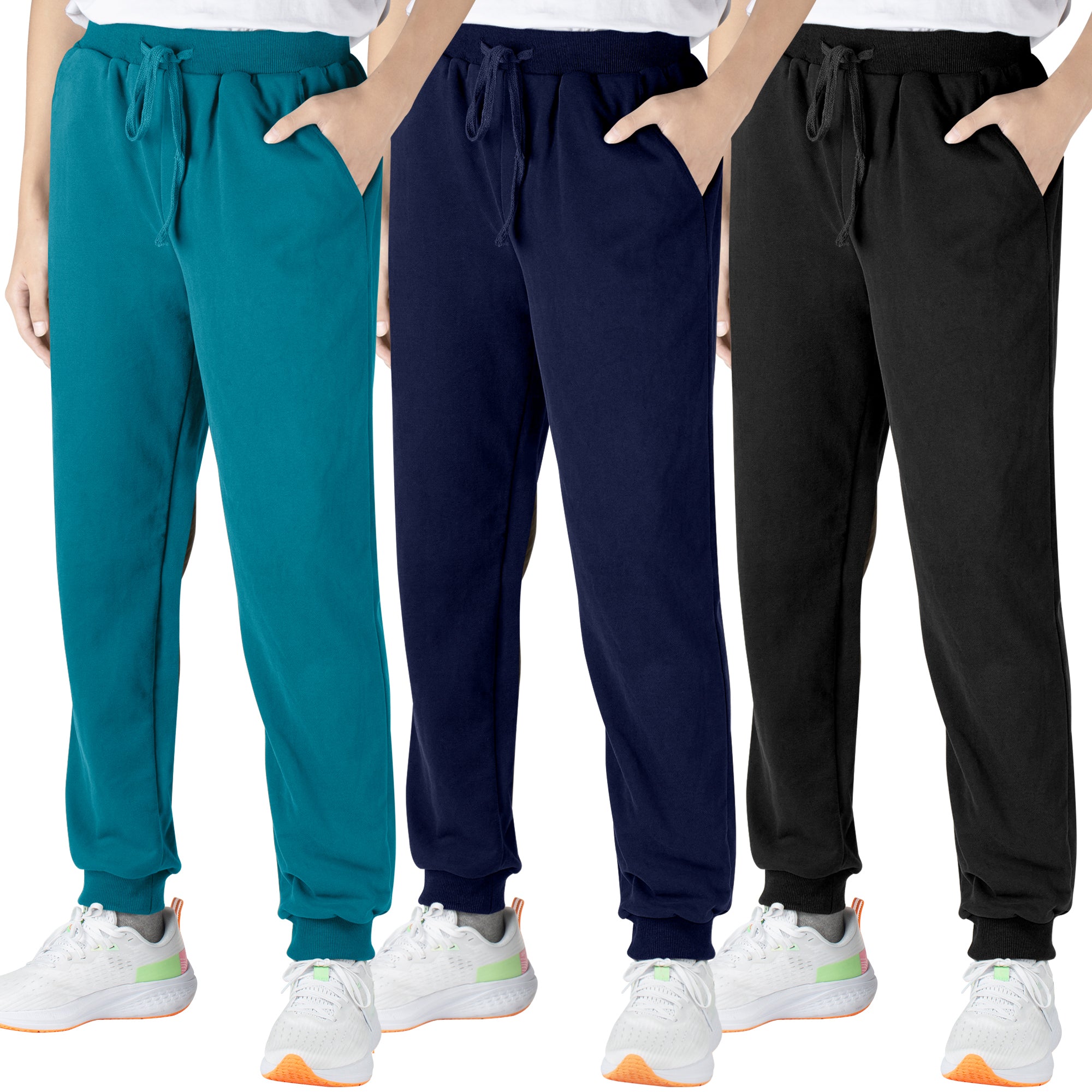 BIG ELEPHANT 3-Pack Boys Sweatpants, Youth Cotton Athletic Sweatpants with Pockets and Adjustable Drawstring