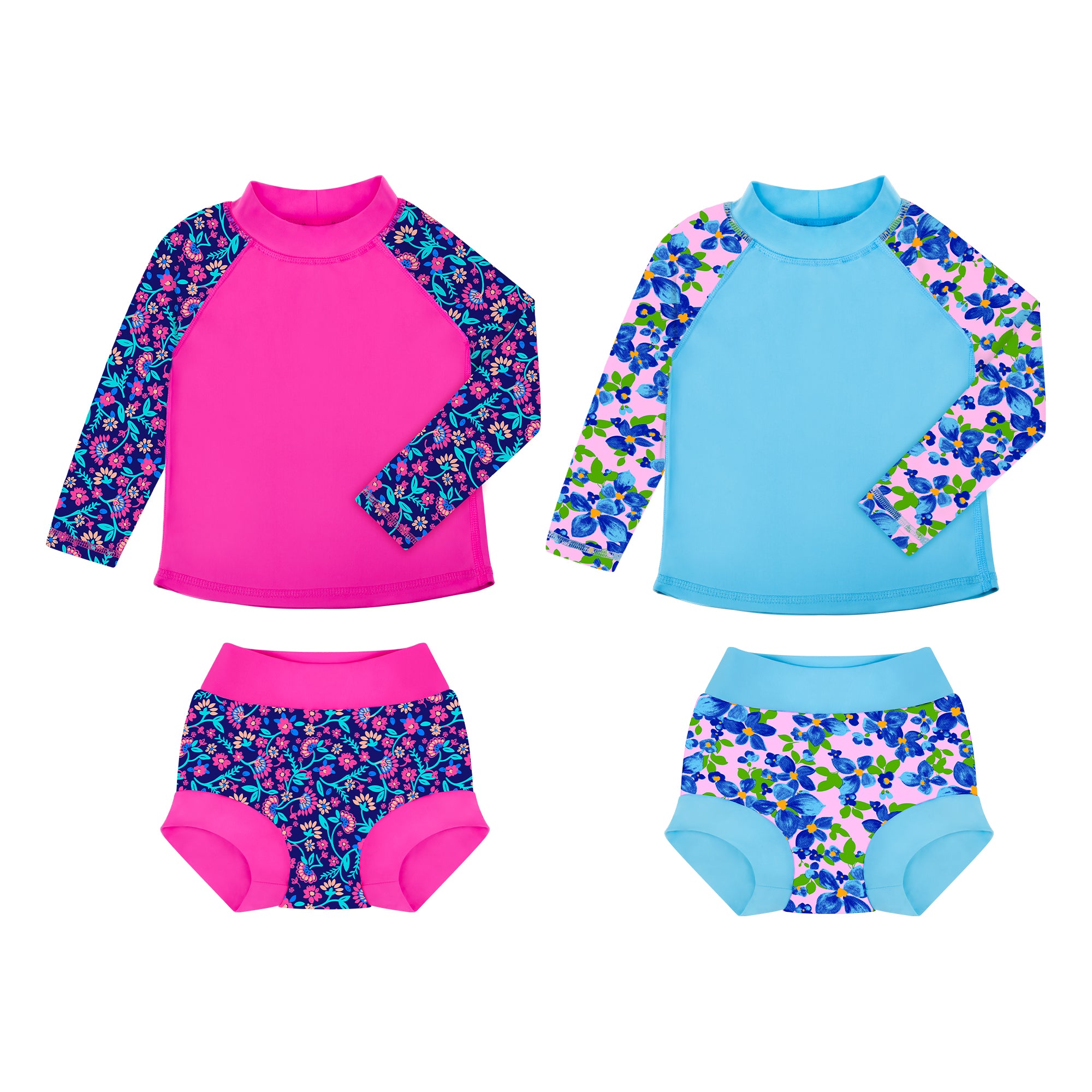 BIG ELEPHANT 2-Pack Long-Sleeve UPF 50+ Swimsuit with Built-in Diaper for Babies & Toddlers, XS-XXL