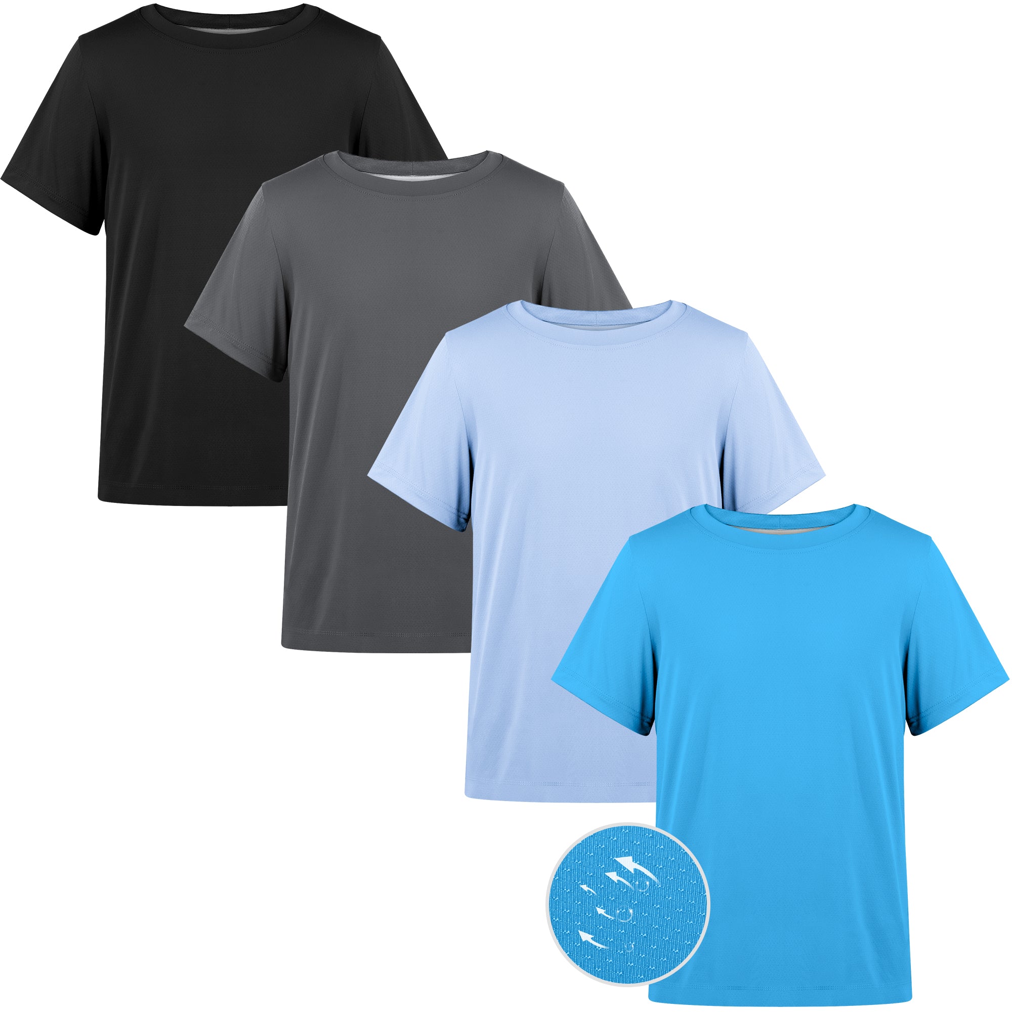 BIG ELEPHANT Boys' UPF 50+ Short-Sleeve Rash Guard Shirts, 4-Pack, Ages 6-17 Years