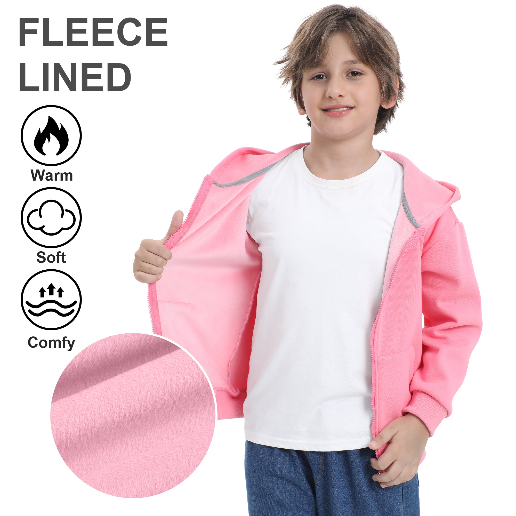 BIG ELEPHANT Boys' and Girls' Zip-Up Hoodie with Pockets, Fleece-Lined Soft Cotton Jacket for School