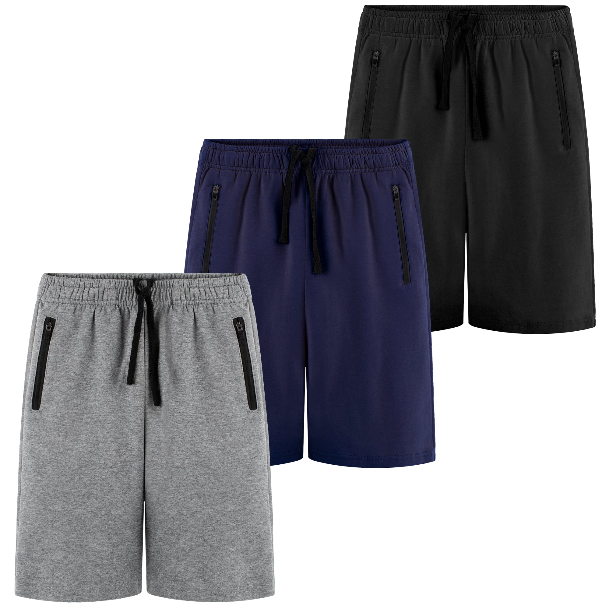 BIG ELEPHANT Boys' Active Shorts 3-Pack - Built with Zipper Pockets & Adjustable Drawstring, Youth Sport & Casual Wear (Sizes 7-17 Years)