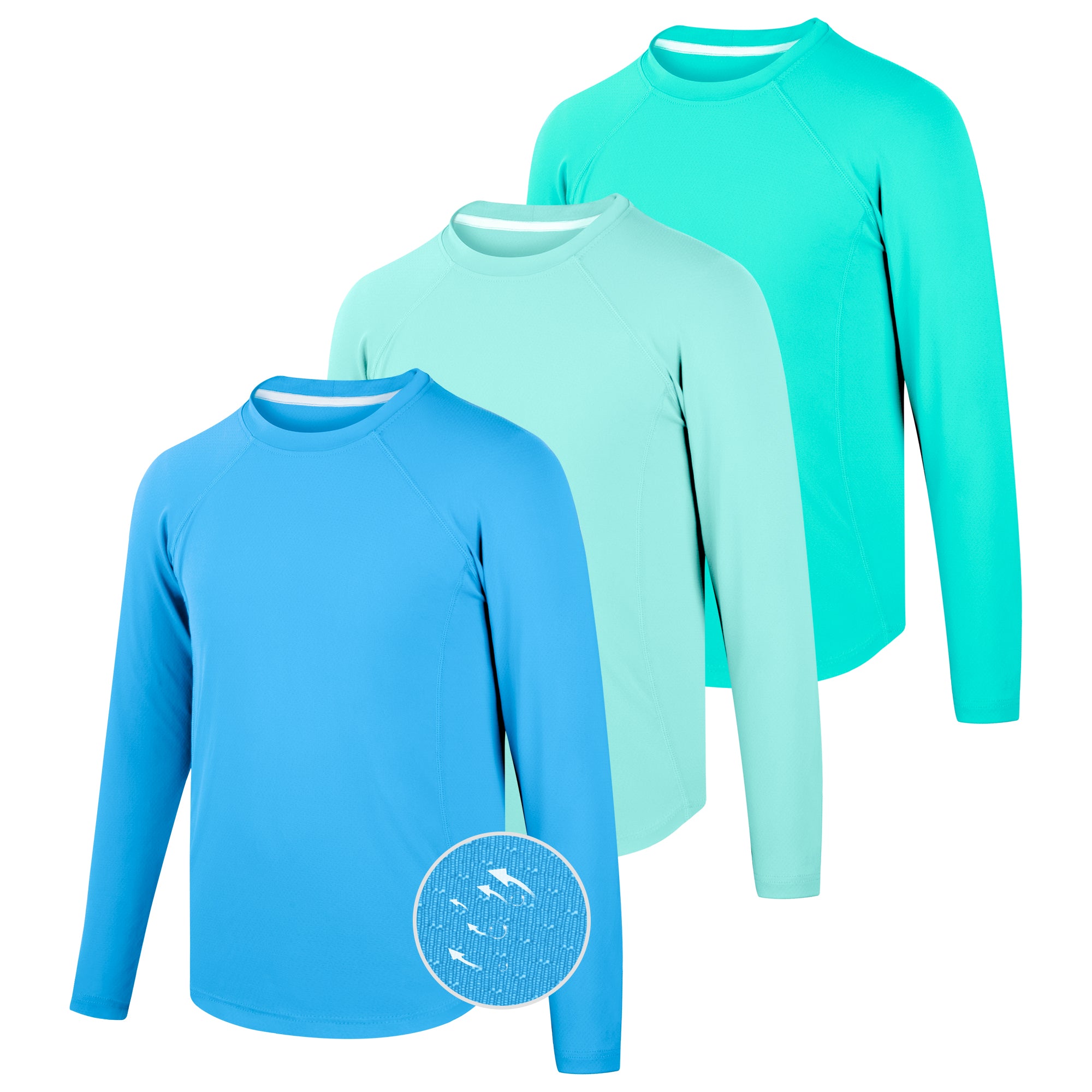 BIG ELEPHANT 3-Pack Boys' Long-Sleeve UPF 50+ Rash Guards - Quick-Dry & Breathable Athletic Tops, Sizes XS-XXL