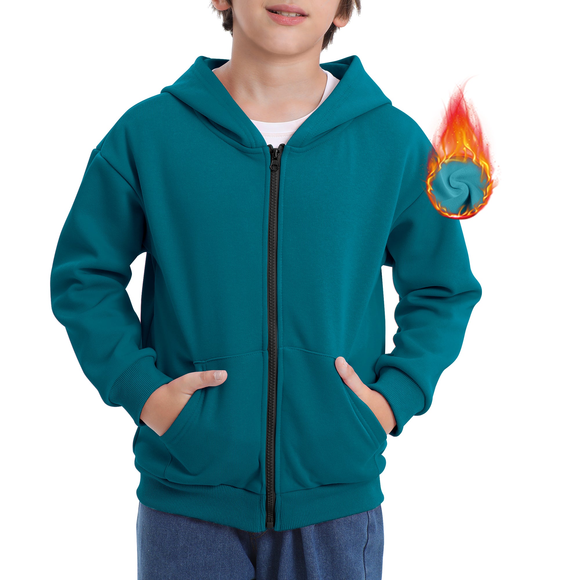 BIG ELEPHANT Boys' and Girls' Zip-Up Hoodie with Pockets, Fleece-Lined Soft Cotton Jacket for School