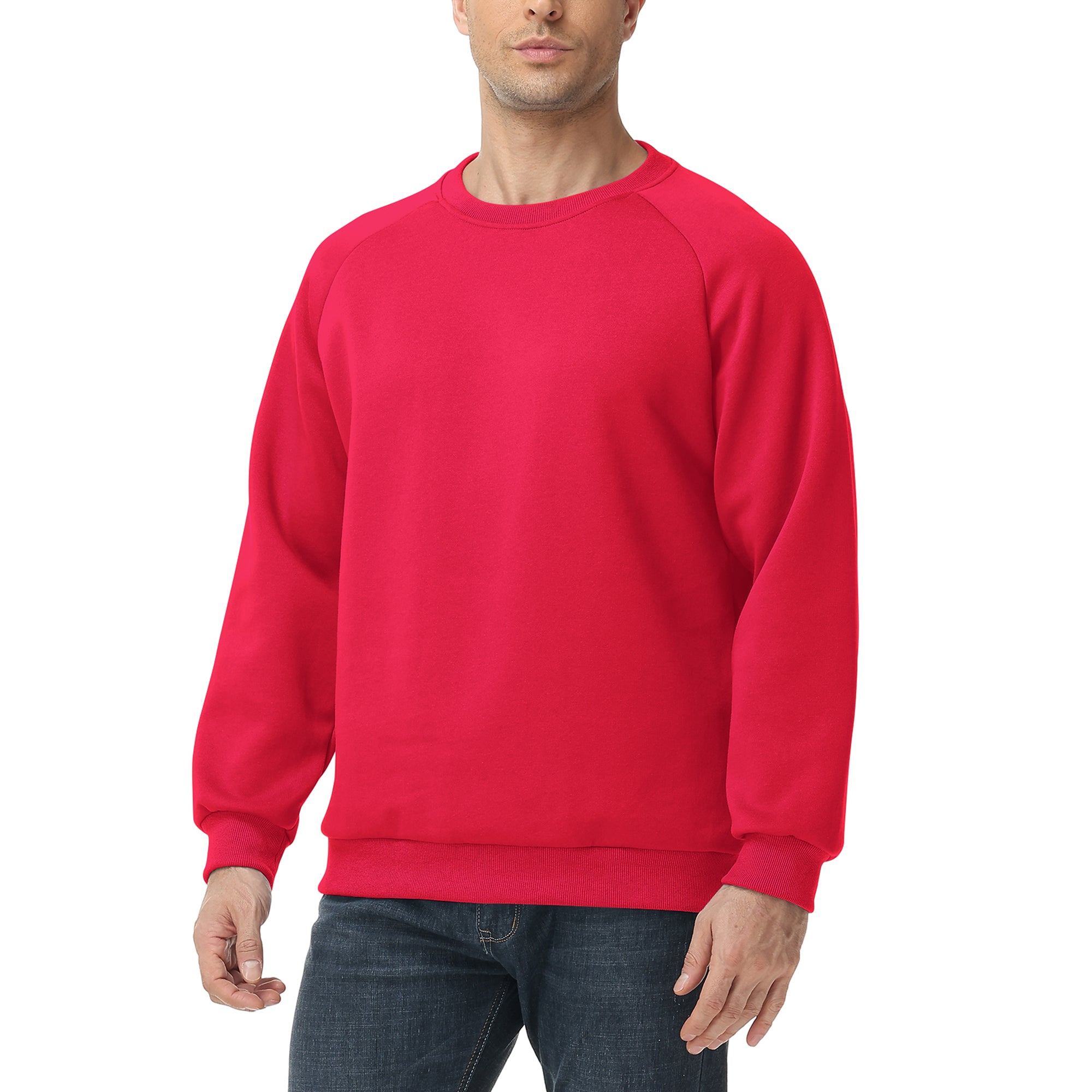 Men's 100% Cotton Crewneck Sweatshirt – Double-Layer Pullover for Comfort and Warmth, Solid Color Long Sleeve for Casual Wear
